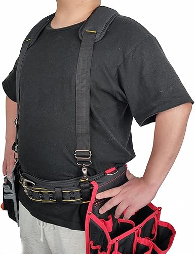 Miniatura 4 de AISENIN Tirantes de cinturón de herramientas de alta resistencia para hombres, tirantes acolchados de 3 puntos, tirantes de construcción para
