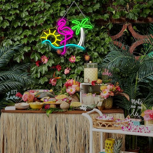 Image of Flamingo Sun Palm Tree Neon Signs for Wall Decor Funny Dimmable LED Neon Light Sign USB Powered for Home Bar Cart Summer Beach Restaurant Man Cave Decor Beer Cafe Bistro Club Party