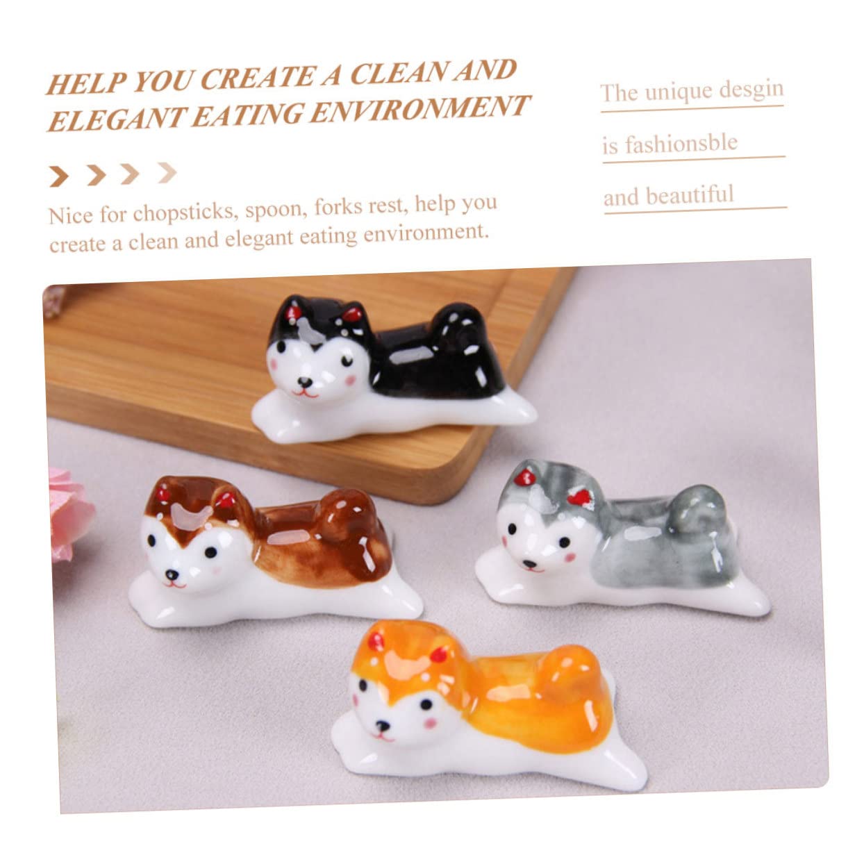MRKU Poggia Bacchette, Porta Bacchette, Decorazione per Ristorante, Supporto, 12 Pezzi di Posate in Ceramica, cucchiai in Ceramica, cucchiai Cinesi da tavola