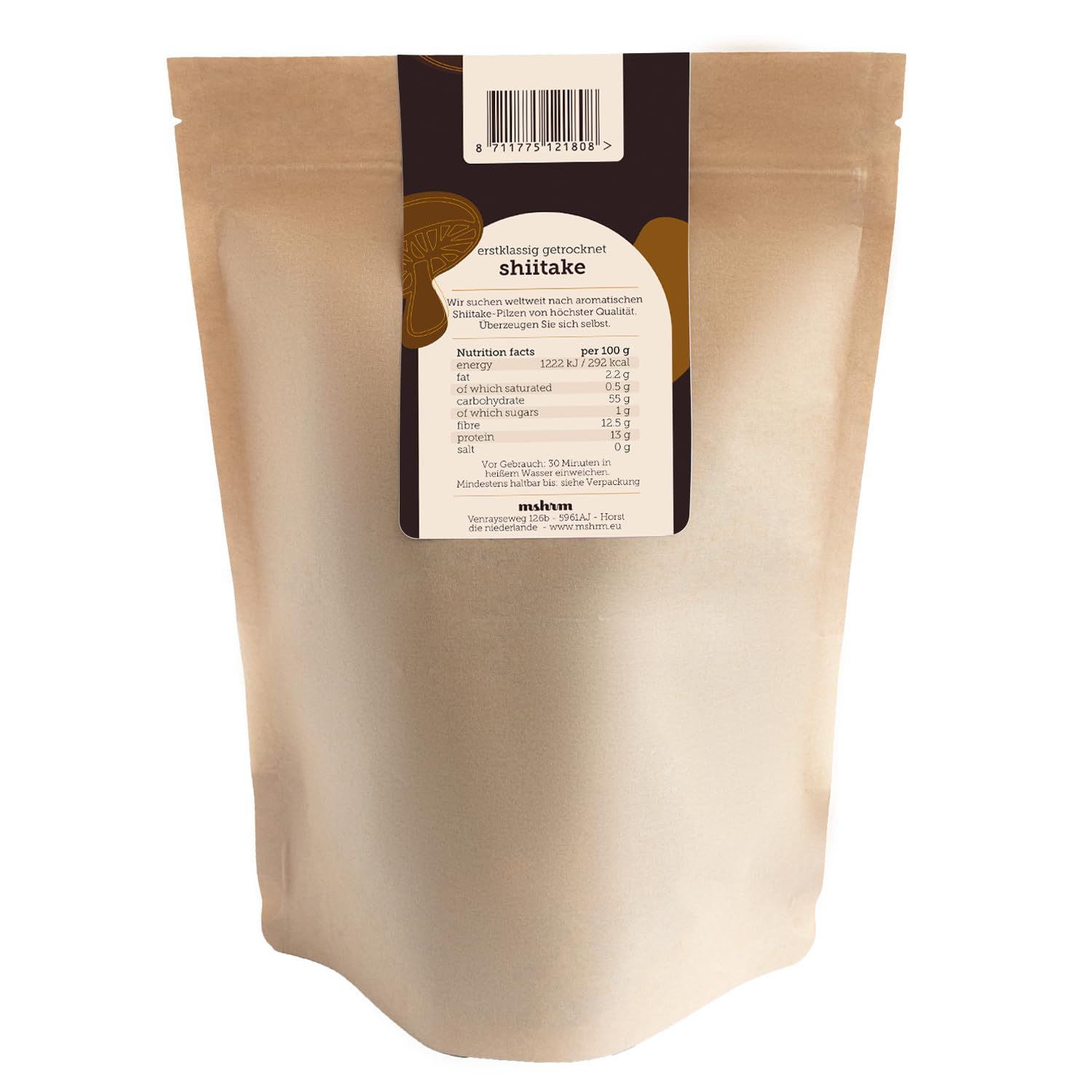 MSHRM Shiitake Pilze getrocknet 100g - Klasse 1 - Nachhaltige Getrocknete Pilze in höchster Qualität zum Kochen & Essen - Shitake getrocknet - Chinesische Pilze - Shitake Pilze aus Nachhaltigem Anbau