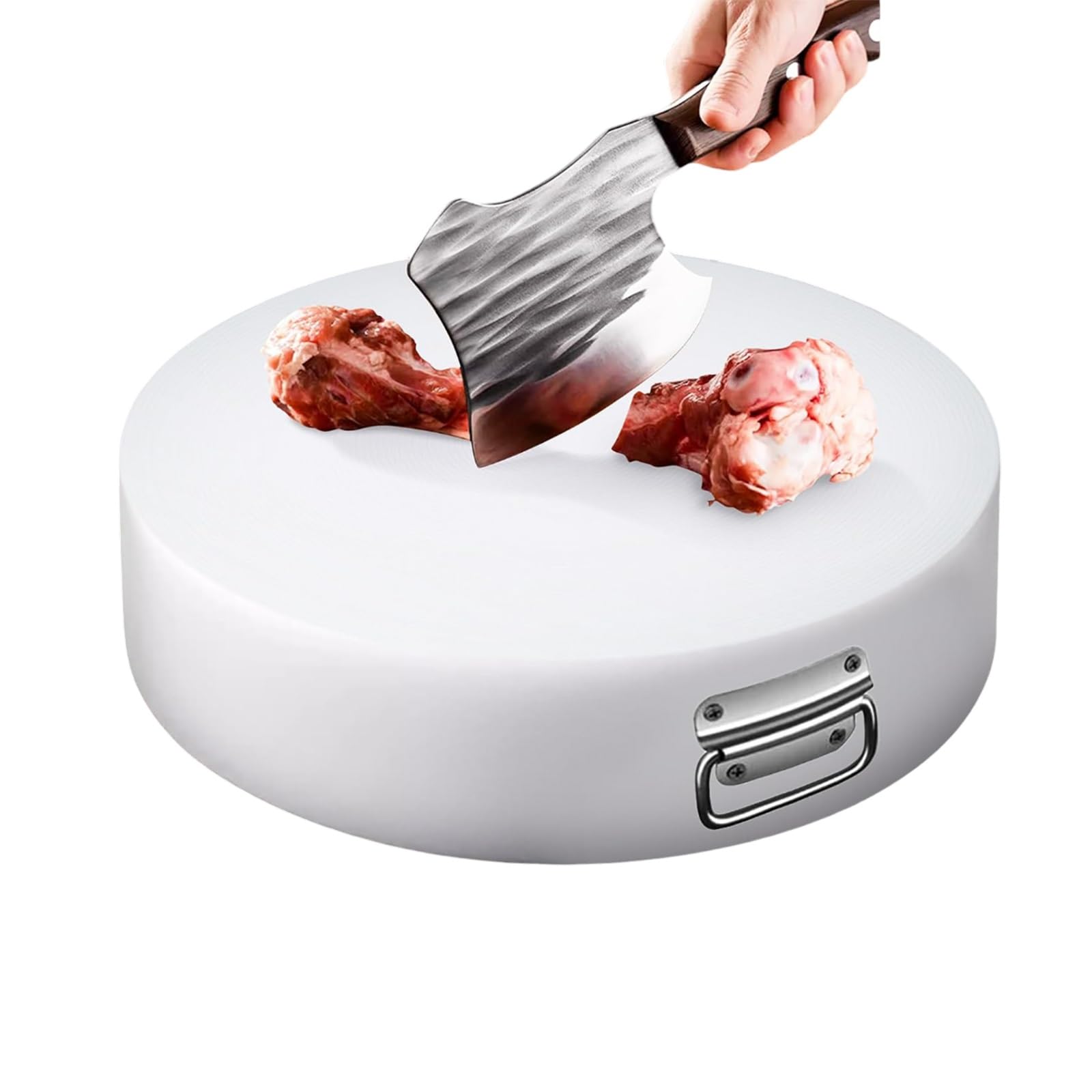 Tabla de cortar de polietileno resistente, 7 cm de grosor, tabla de cortar profesional antideslizante para huesos grandes, bloque de carnicero redondo duro para chefs