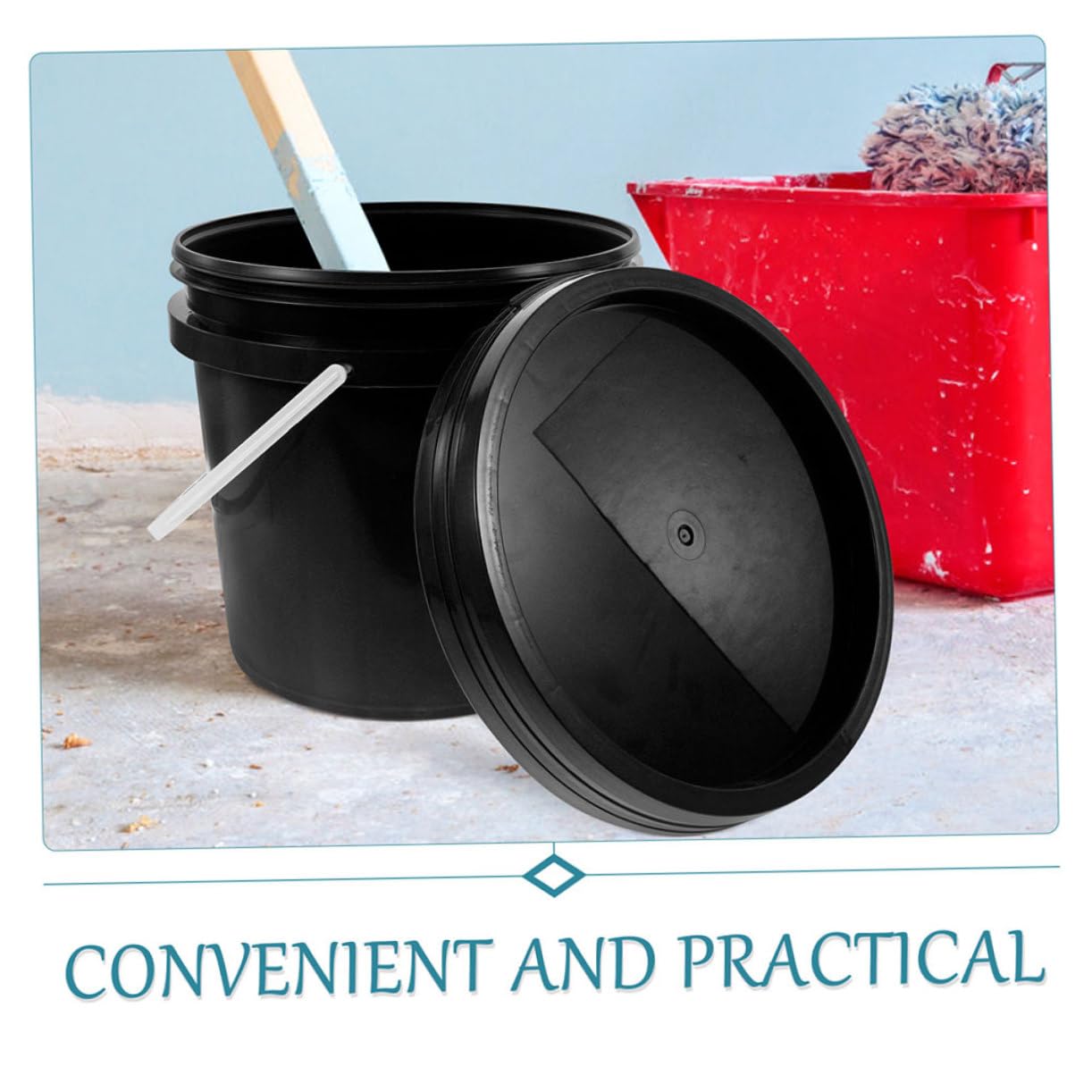 Cubo de Pintura Portátil de Plástico Negro 10l con Tapa | Recipiente Reutilizable, Prevención de Derrames, Uso DIY y Aplicaciones Variadas