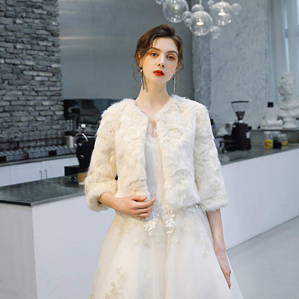 Faux Fur Wraps And Shawls, Women's Wedding Shawl Faux Fur Wraps for Evening Party Show Keep Warm in Winter for Bride And Bridesmaids,White