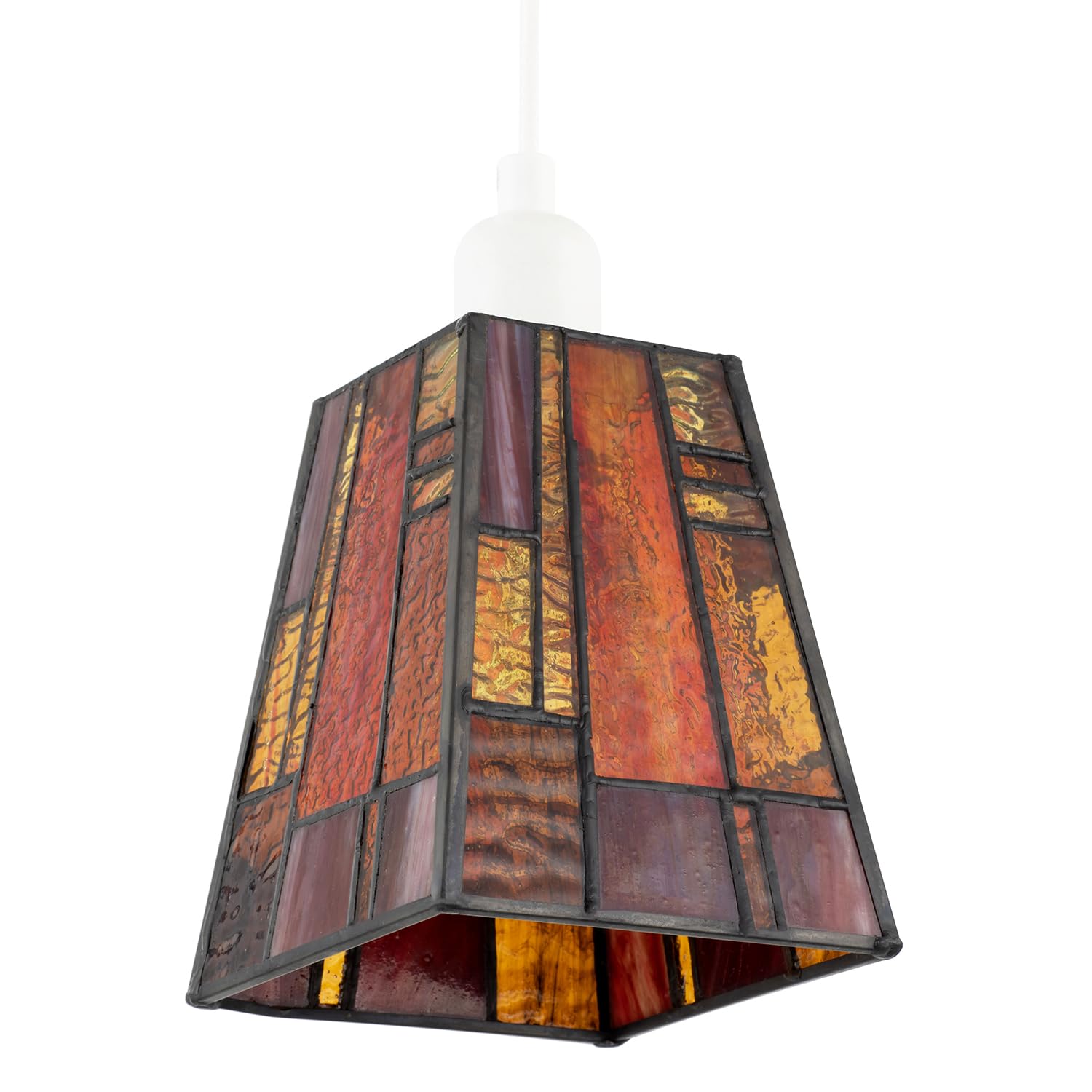 Happy Homewares Orange/Amber Art Deco Tiffany Glass Pendant Shade With And Panels
