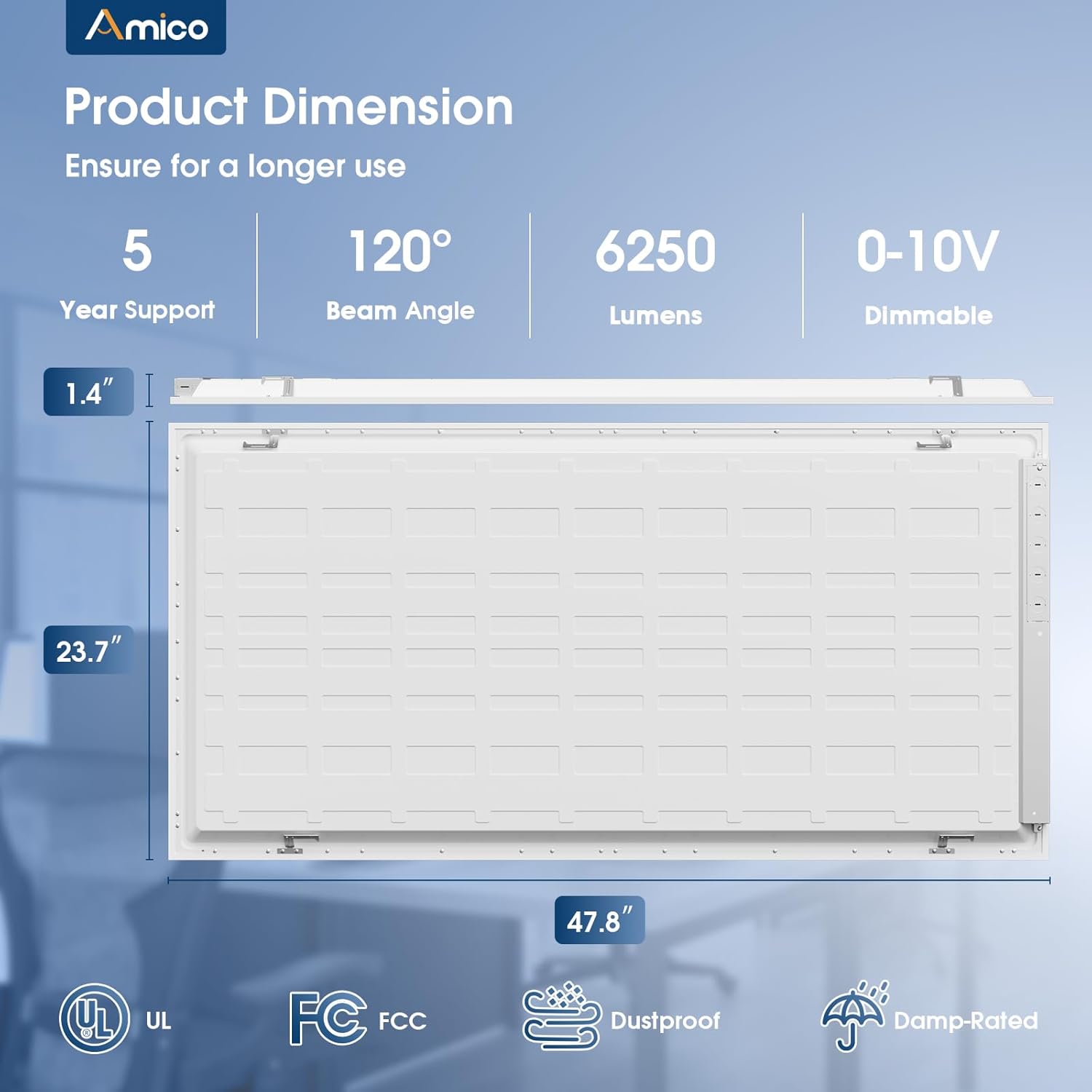 Amico 12 Pack 2x4 LED Flat Panel Light with 3CCT Selectable 4000K/5000K/6500K, 30W/40W/50W, 6250LM Super Bright LED Drop Ceiling Lighting Fixtures for Office, Dimmable 0-10V, UL Listed, FCC, DLC