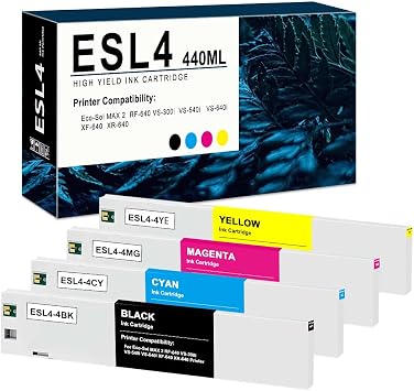 CULater 440ML ESL4 Remanufactured Ink Cartridge Replacement for ESL4-4BK ESL4-4CY ESL4-4MG ESL4-4YE for Roland Eco-Sol MAX 2 RF-640 VS-300i VS-540i VS-640i XF-640 XR-640 4 Pack