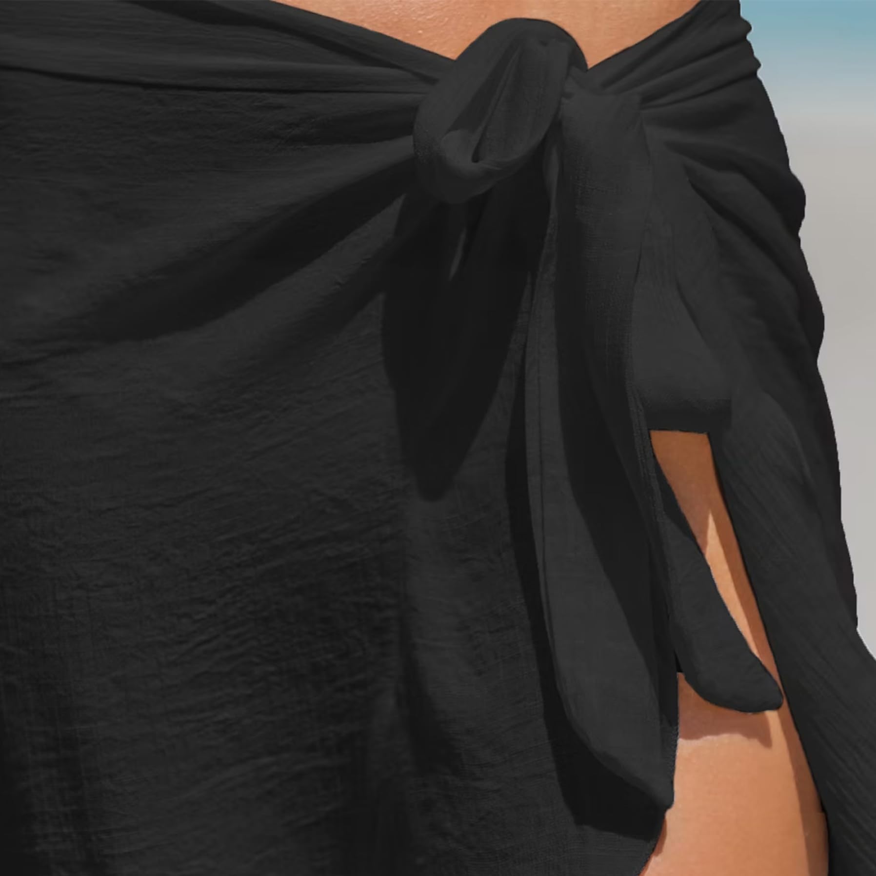 NIDONE Schwarze Sarong, Sarong -Wraps für Frauen Midi Ruffle Schwarz einstellbare Einheitsgröße Womens Beach Cover Up Bikini Badeanzug