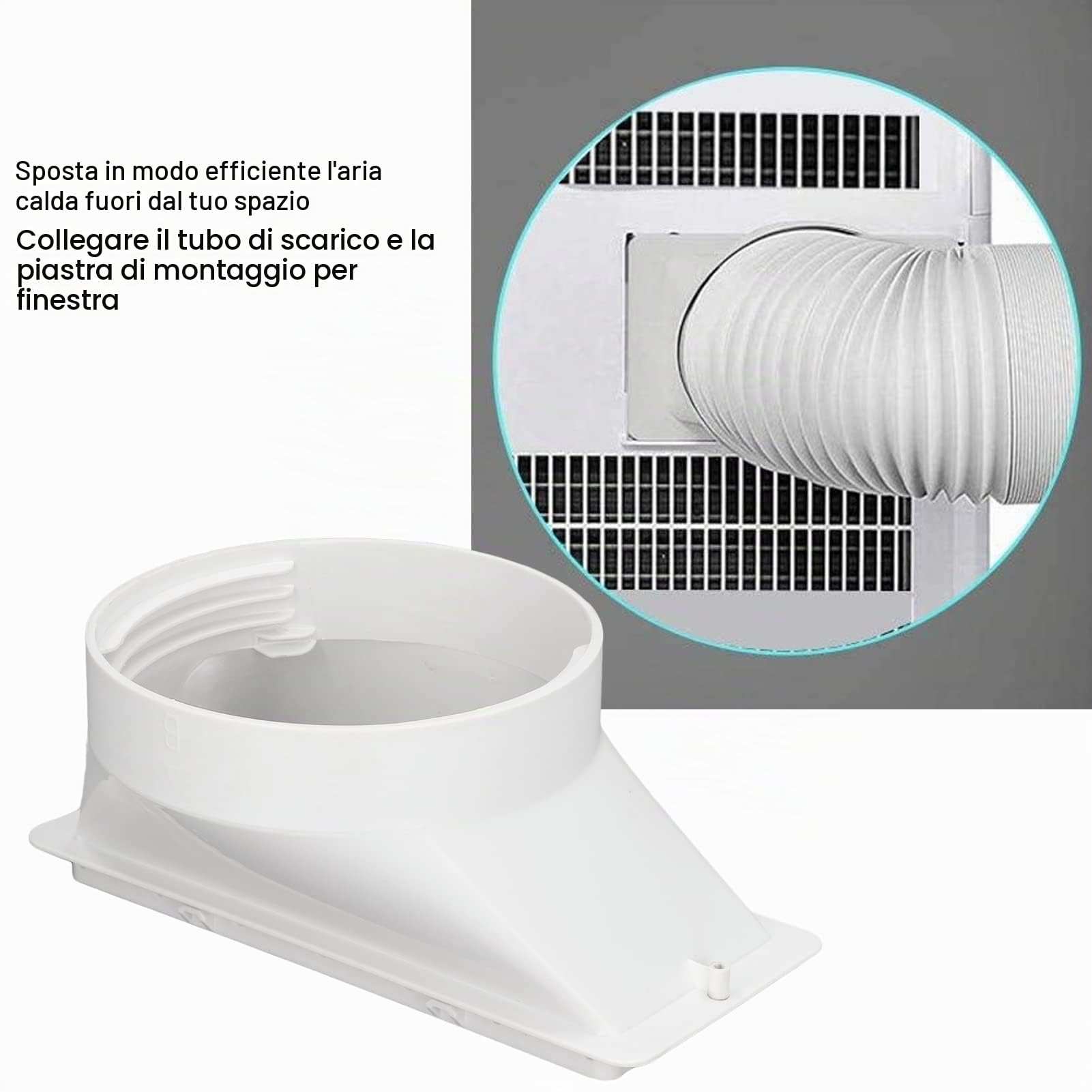 Accoppiatore del Tubo di Scarico del Condizionatore d'Aria, Accessori Rettangolari della Finestra Dell'adattatore del Condizionatore d'Aria del Diametro 5in AC