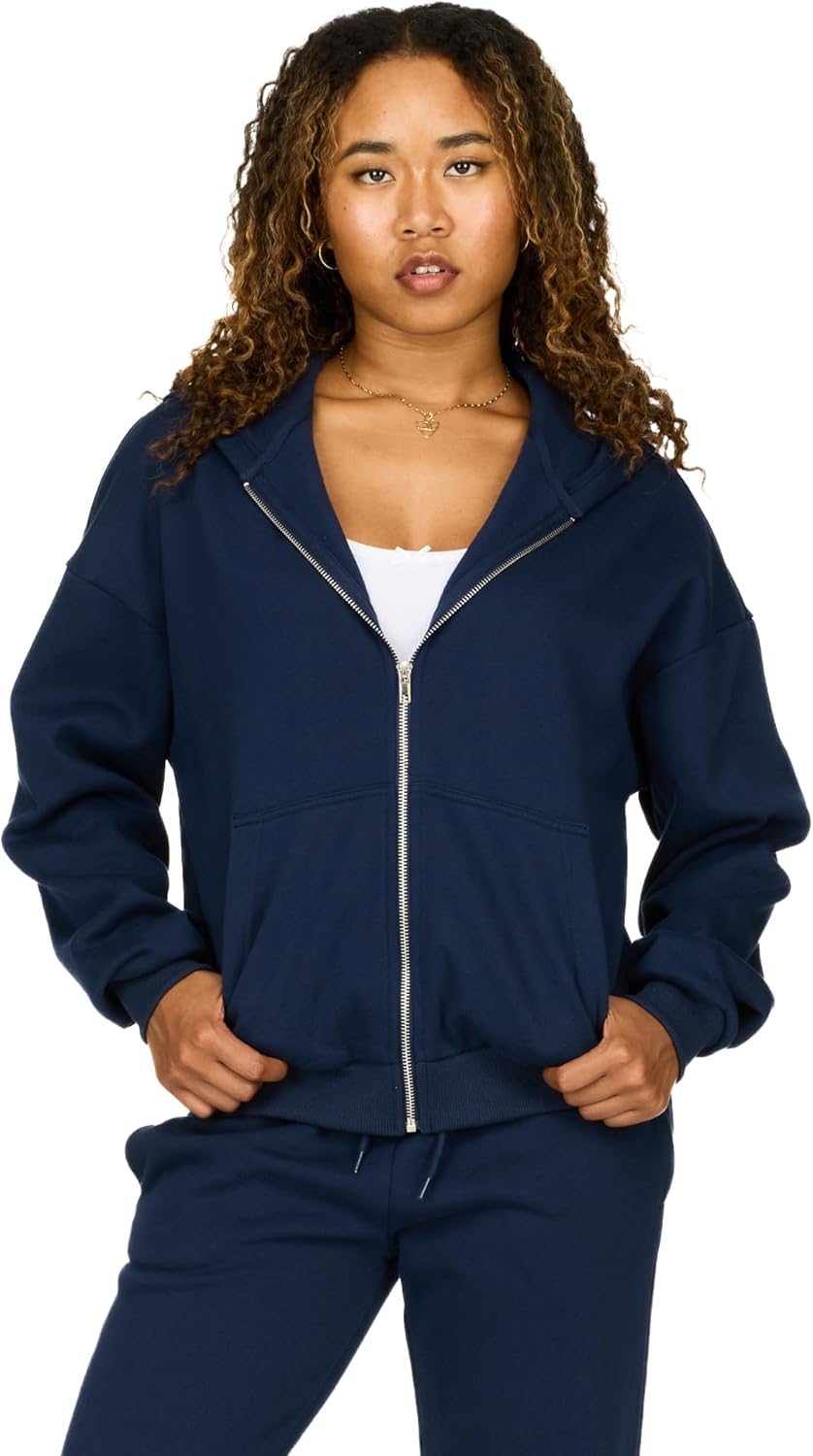 Forever 21 womens Full Zip Front Sweatshirt With Drawstring Hood