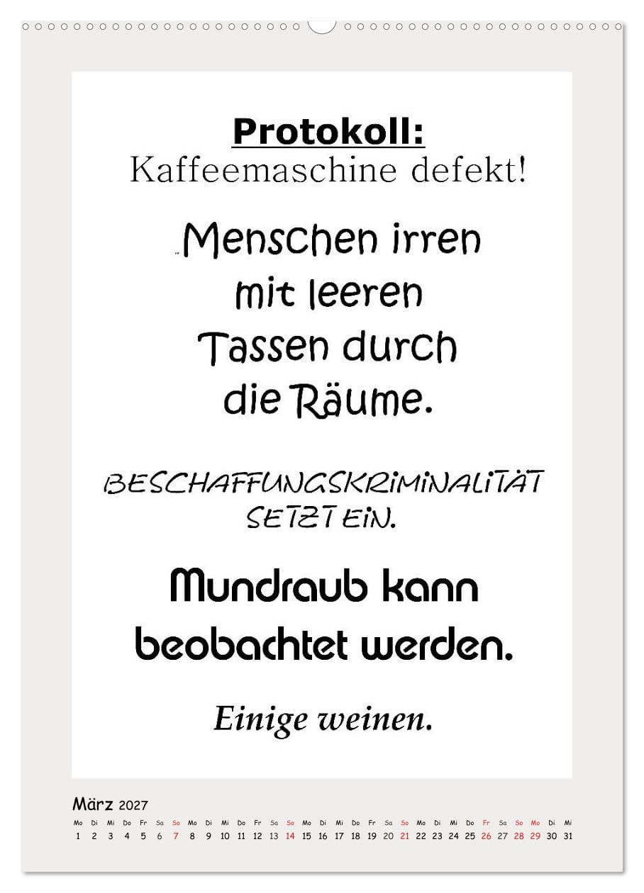 CALVENDO - Sprüchekalender. Witziges fürs Büro (Wandkalender 2027 DIN A2 hoch), Monatskalender: Sarkastische und lustige Bürosprüche für den Arbeitsplatz