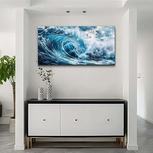 Miniatura 9 de ERQINHUA Lienzo de ondas azules para pared, arte de pared para sala de estar, decoración de pared para dormitorio, imágenes de inspiración oceánica,