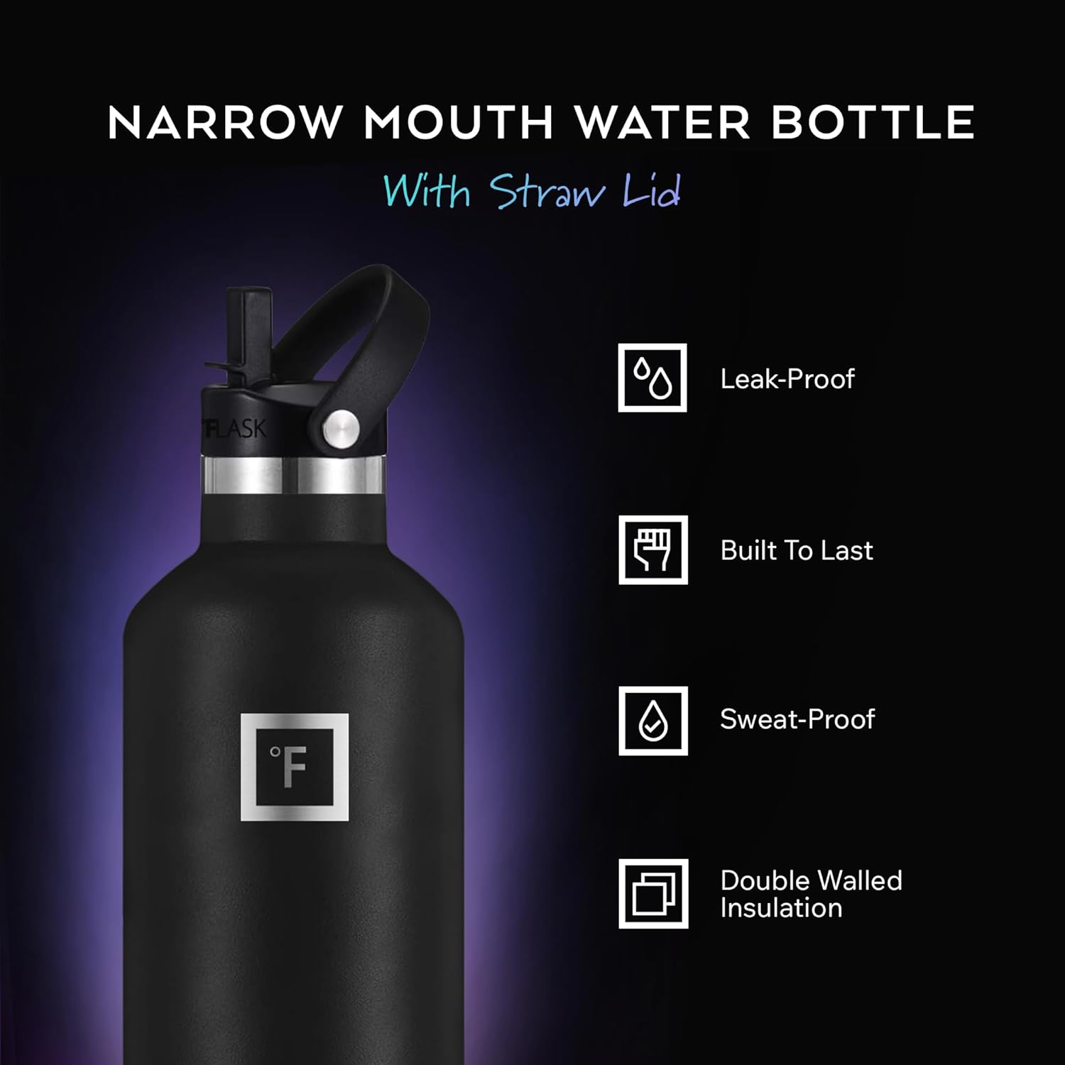 IRON °FLASK Camping & Hiking Hydration Flask with Straw, Narrow Mouth Insulated Stainless Steel Sports Water Bottle - Sage 32 oz - Straw (1 Lid)