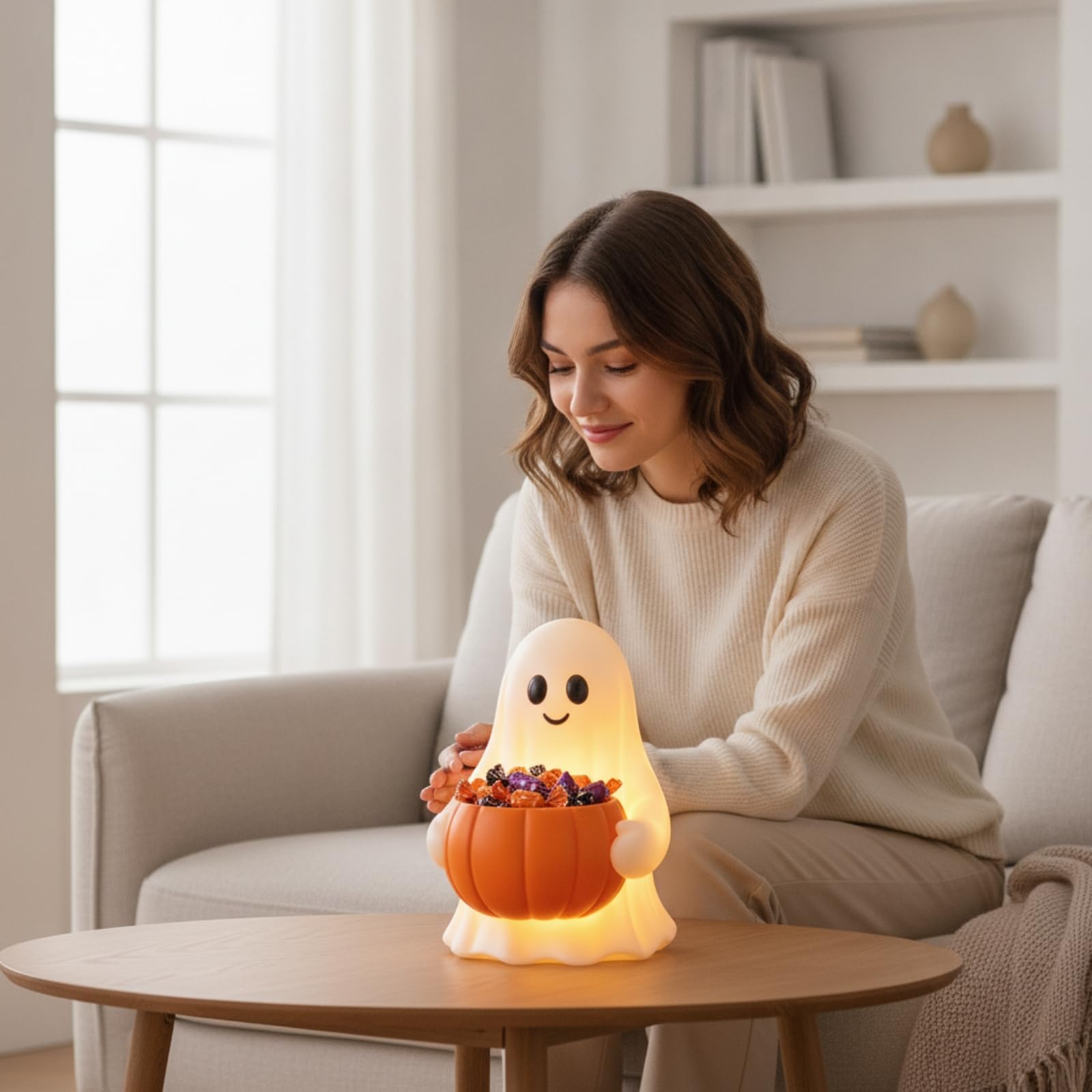 con Zucca Festivo Soprammobile | Resina Resistente Intemperie, Statuetta di, Ciotola Caramelle a Forma di Zucca, per, Cortile, Stile A