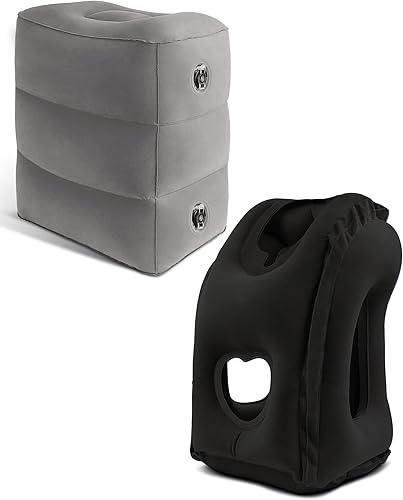 JefDiee Almohada inflable de viaje y almohada inflable para descanso de pies, artículos esenciales de viaje para adultos, ideal para avión, oficina,