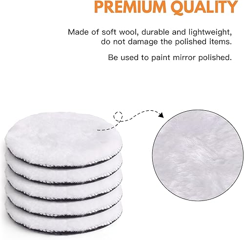 Miniatura 10 de 7 unidades de 6 pulgadas (5.906 in) almohadilla de pulido de lana para pulir el coche, accesorio de taladro con adaptador de taladro M14