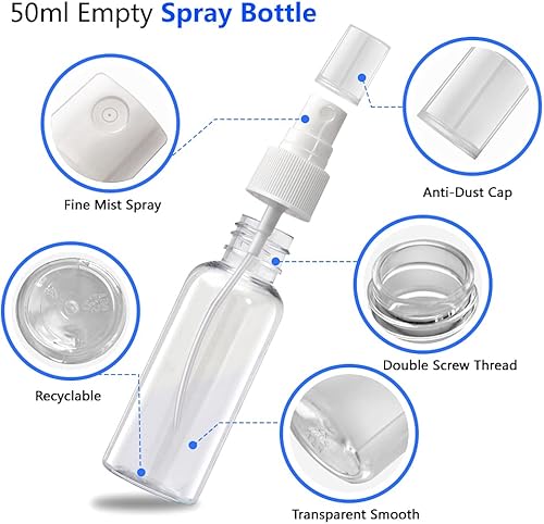 Vista 2 de Mini Spray Bottles, 2oz/50ml Small Spray Bottle, Plastic Travel Spray Bottle for Liquids, Refillable Hand Spritzer Bottles for Liquids, Clear 2oz