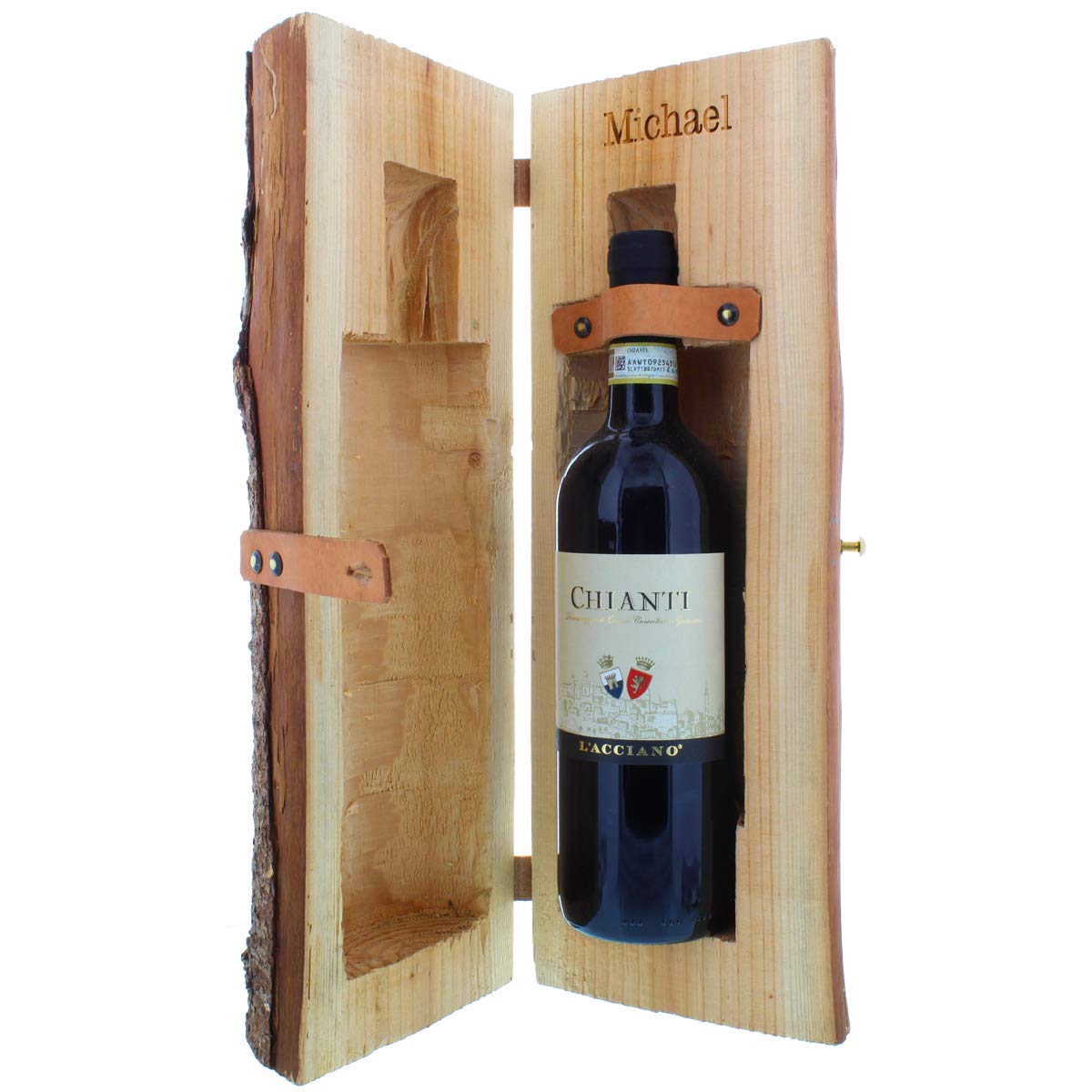 Baumstamm-Weinholzkiste mit einer Flasche Chianti-Wein I mit Ihrer Wunsch-Gravur I italienischer Chianti-Rotwein I 0,75 Liter