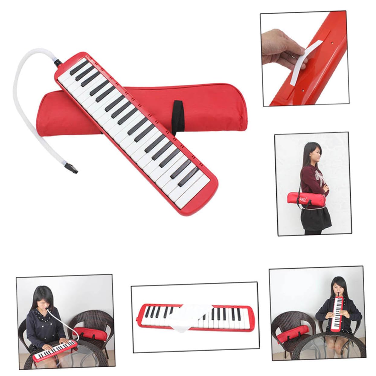 Gatuida Mélodica Touches avec Sac de Transport pour Débutants Instrument de Musique et Pratique Rouge