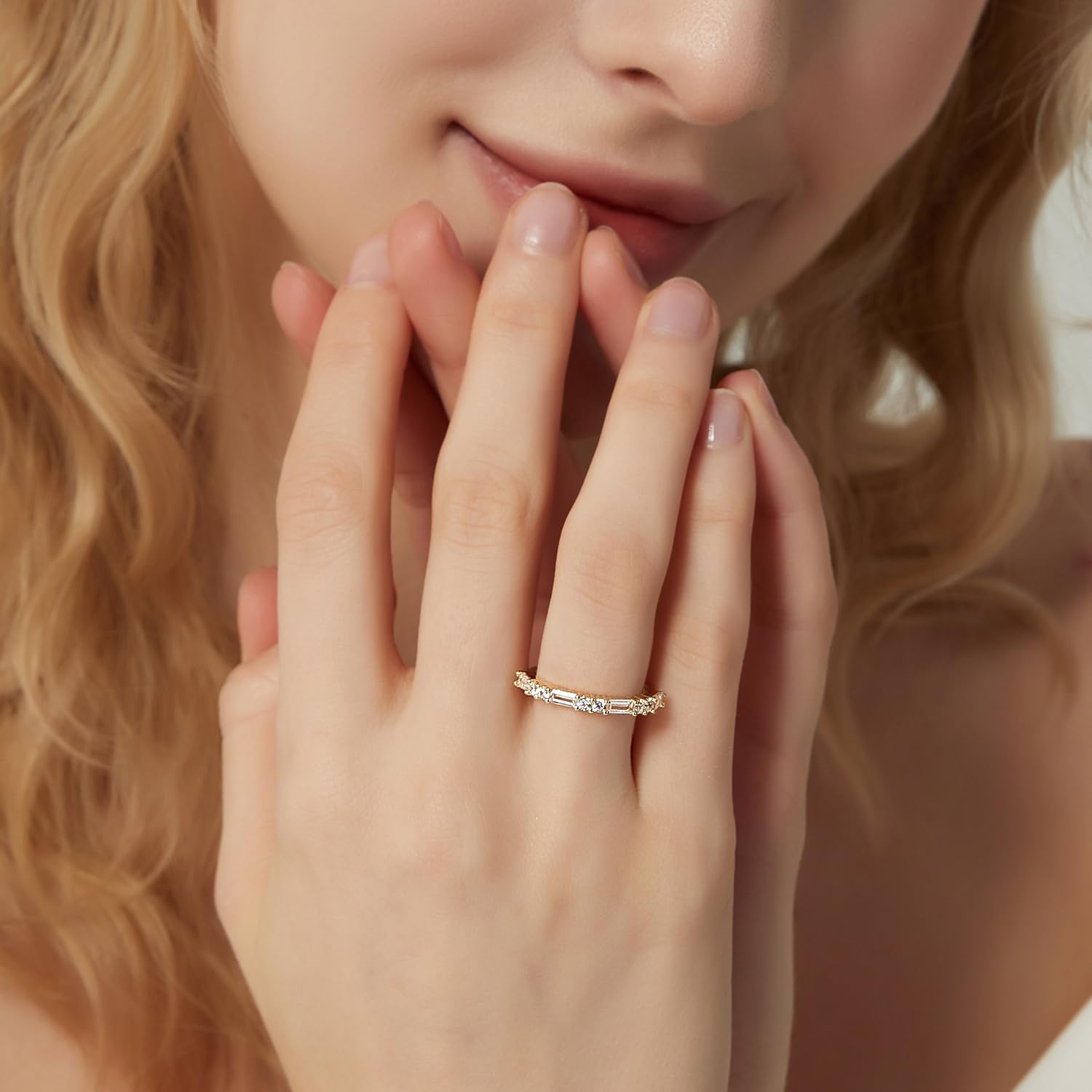 SHINYSO Wedding Band for Women Cubic Zirconia Ring Baguette Round Thin Stackable Rings Eternity Band for Her Size 4-10 - Image 5