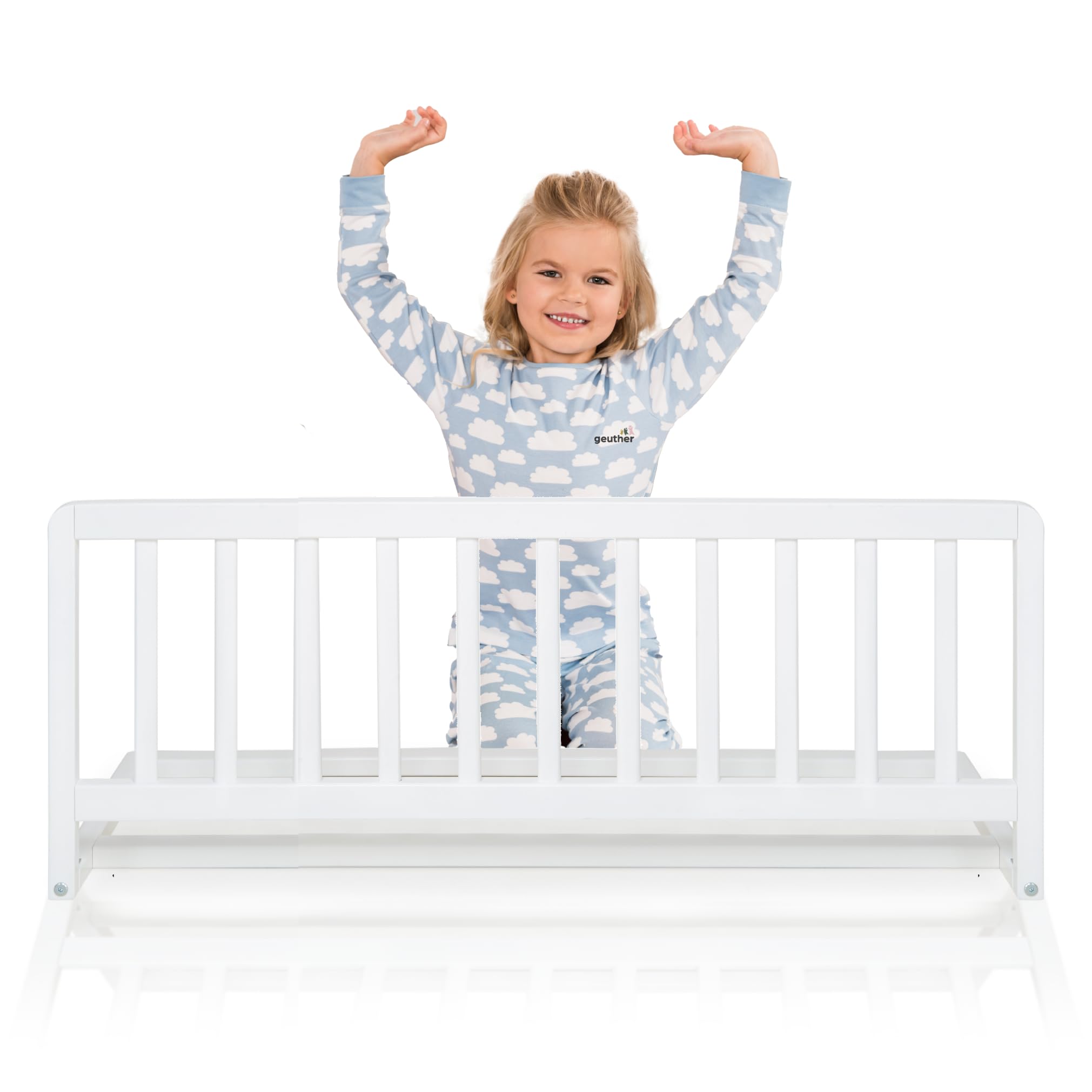 Geuther Bettschutzgitter Holz | Rausfallschutz Bett für Kinder | Bettgitter als Absturzsicherung Bett | Baby Rausfallschutz Elternbett, Rausfallschutz Kinderbett & Baby Bett in 90 cm Länge, Weiß
