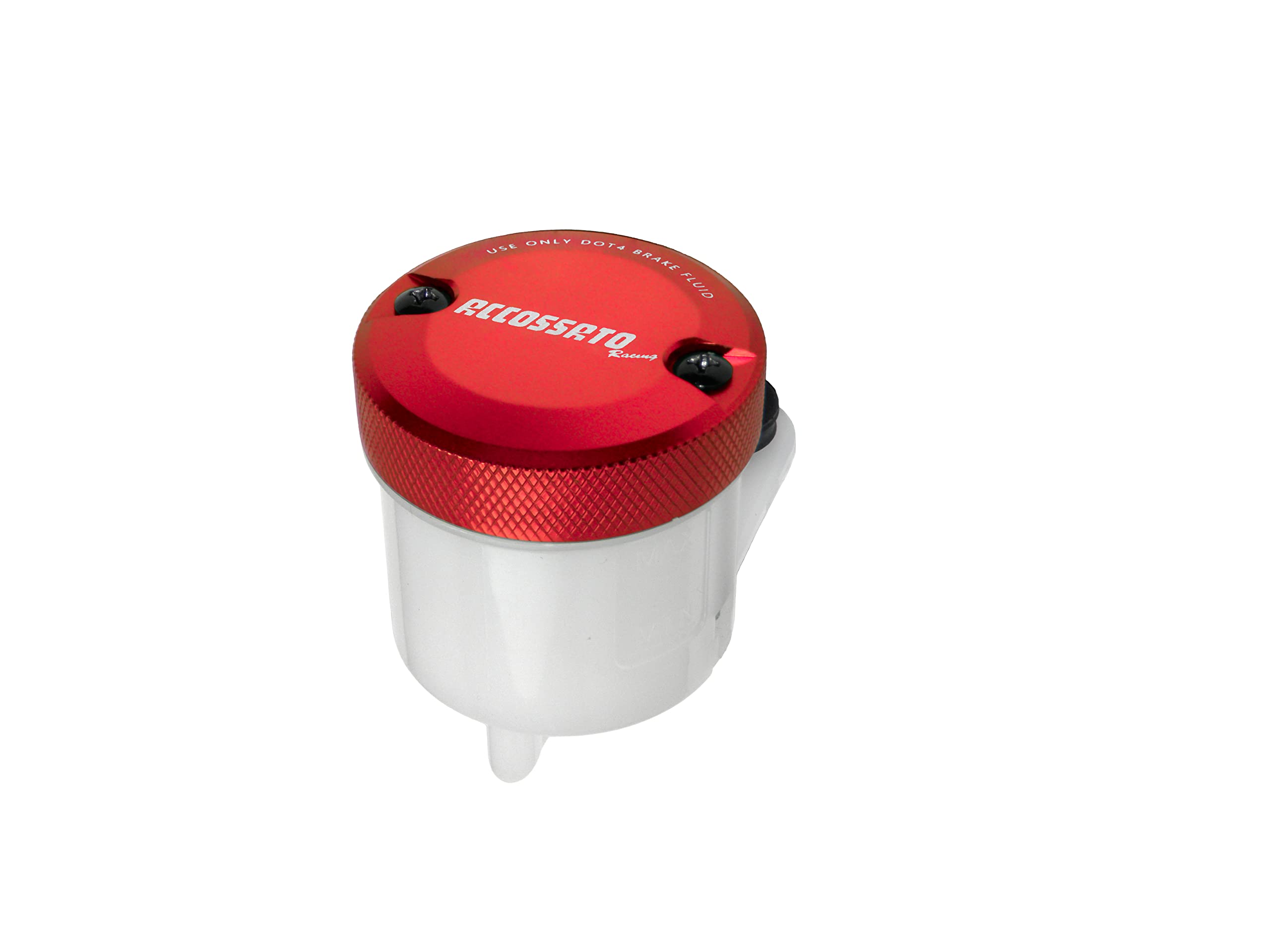 ACCOSSATO Kit di Montaggio vaschetta Olio Freni da 45 ml in plastica Bianca con Tappo in Alluminio CNC ossidato Rosso e Staffa specifica per Pompe