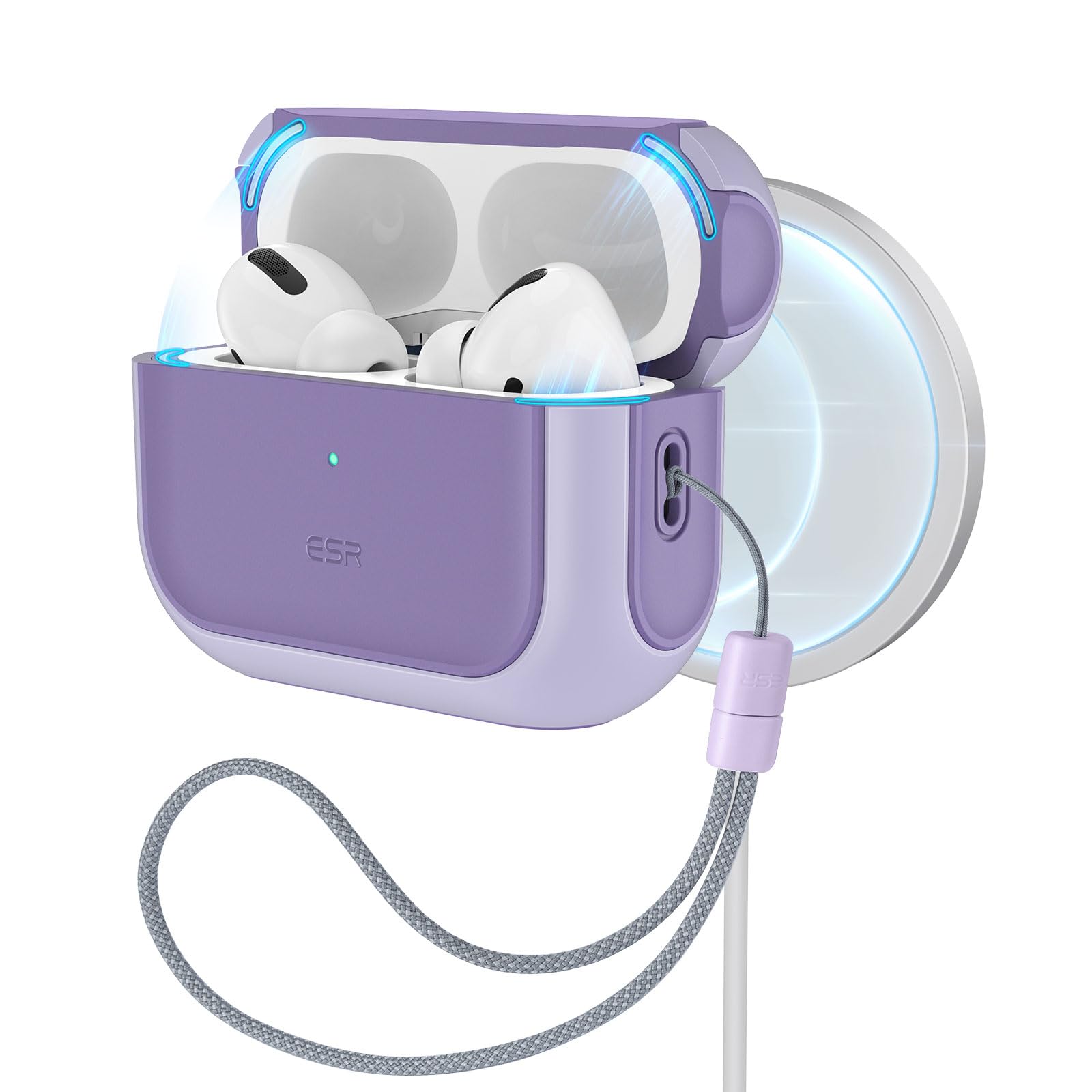 ESR for AirPods Pro 2 Case, Compatible with Airpods Pro Case 2nd / 1st Generation (2023/2022/2019), Compatible with MagSafe, Full Drop Protection Cover with Lanyard, Purple