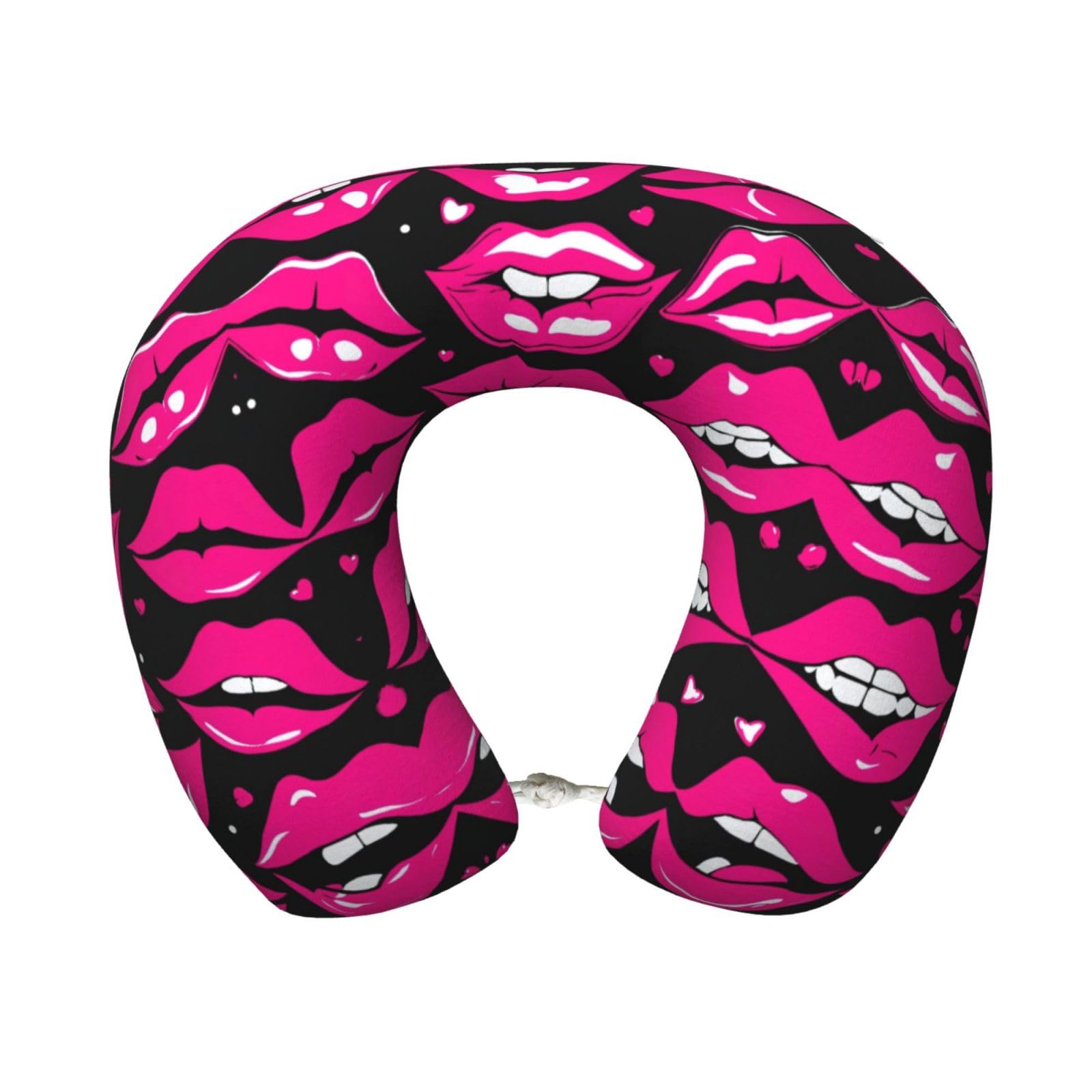 peiyeety Lips Print Custom U-Shaped Pillow,Memory Foam Cervical Neck Travel Pillow,for Home,Camping,Travelling