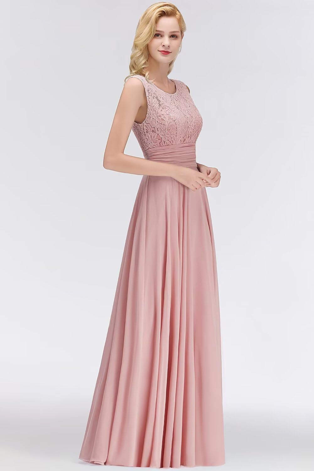 BABYONLINE D.R.E.S.S. Robe de Soirée pour Mariage Femme Longue en Dentelles Mousseline de Soie sans Manches