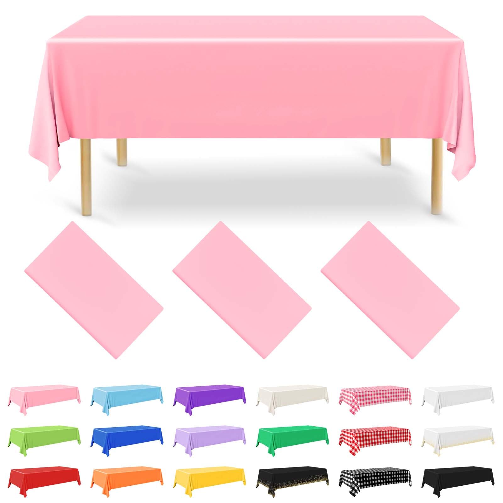 NACHLYNN 3 Pack Disposable Plastic Tablecloths 137 x 274 cm Pink Rectangle Table Cover for Holiday Party Engagement Weddings Baptism Birthday Decoration