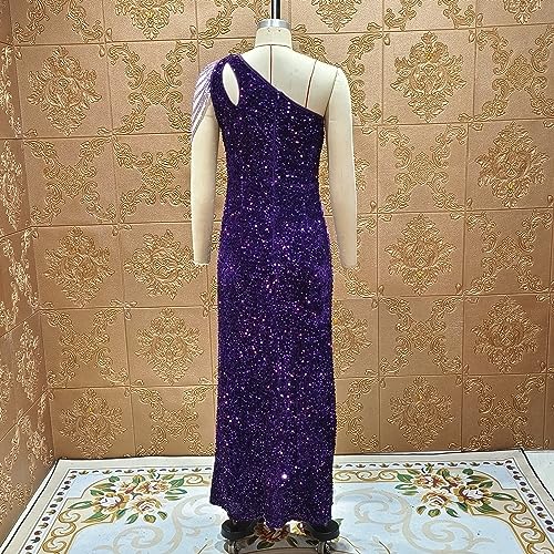 Image of Cololura Women Sequin Elegant Sexy One Shoulder Tassel Mermaid Bodycon Cocktail Evening Dress
