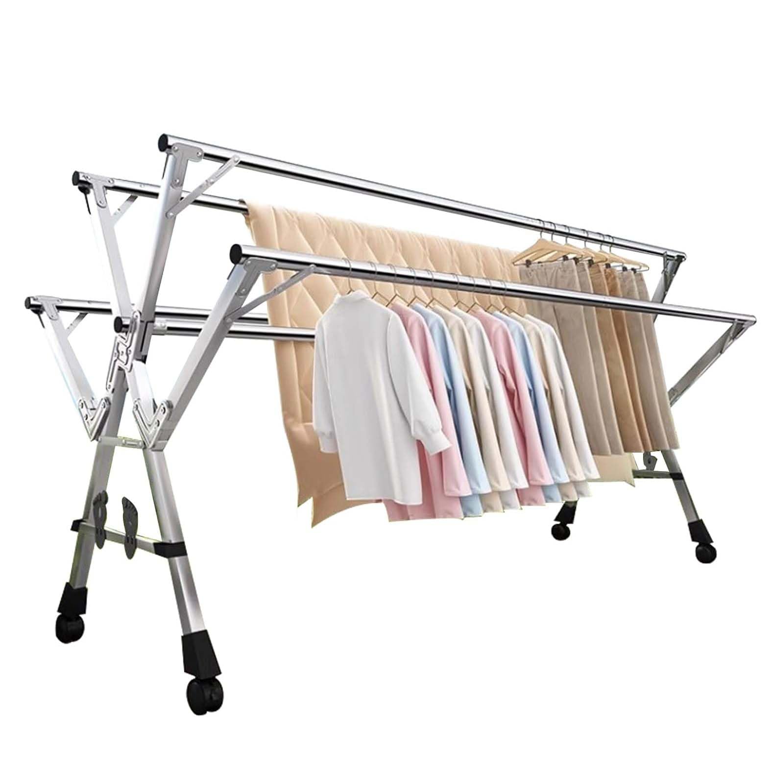 Étendoir à linge pliable 79 pouces mobile avec porte-chaussures et 20 crochets