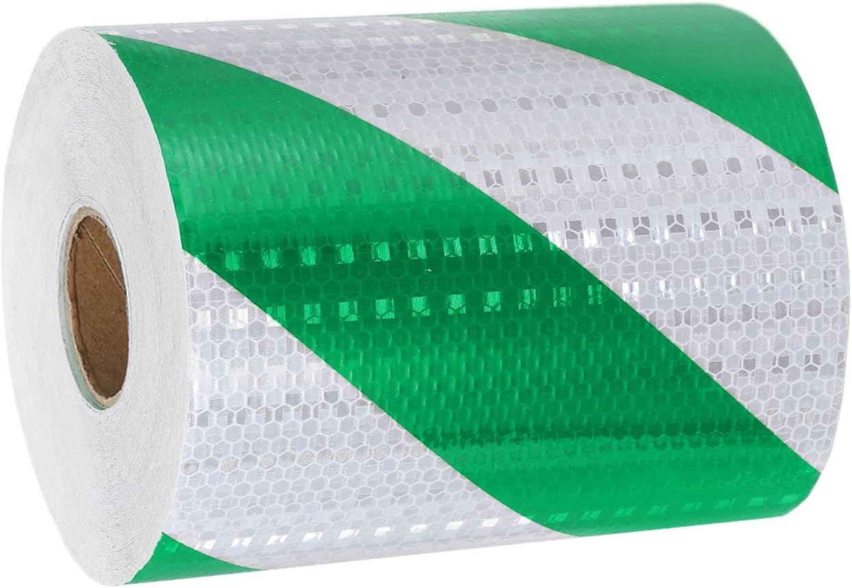 sourcing map Reflective Tape, 6 Inch x 82 ft Warning Safety Sticker Night Reflectors Self-Adhesive Trailer Reflector Twill Tape for Cars Trucks Trailer, Green White