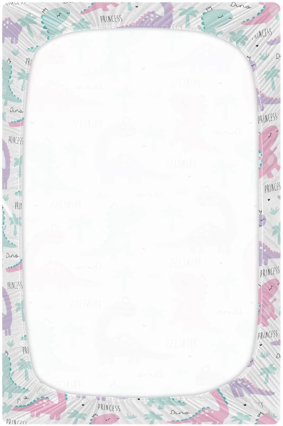 Princess Dinosaur Crib Sheets for Boys Girls, 52x28 Inch Soft and Breathable Pack n Play Sheets, Portable Mini Stretchy Cribs Sheets