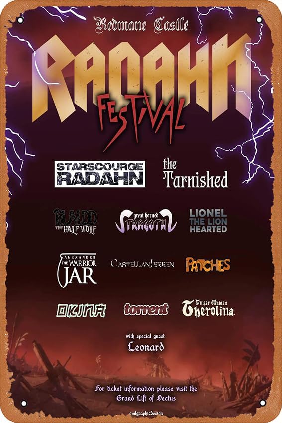 Elden Ring Radahn Festival Poster Retro Metal Tin Sign 8x12 pulgadas Home Bar Man Cave Vintage Decoración de pared