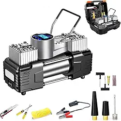 Kit Compressor De Ar Portátil 12V, 100 PSI, LED, Desligamento Automático, Inflação Rápida (3-4 Minutos), Multiuso para Carros, SUVs, Bicicletas, Motos e Infláveis