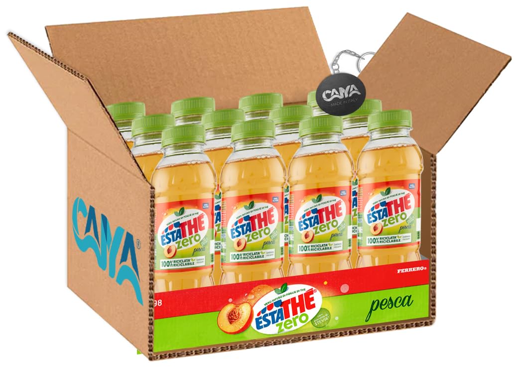 12X Estathe Zero al Gusto di Pesca con Vero Infuso di Foglie di Thè 400ml [CAIYA® BOX da 12 Bottiglie]