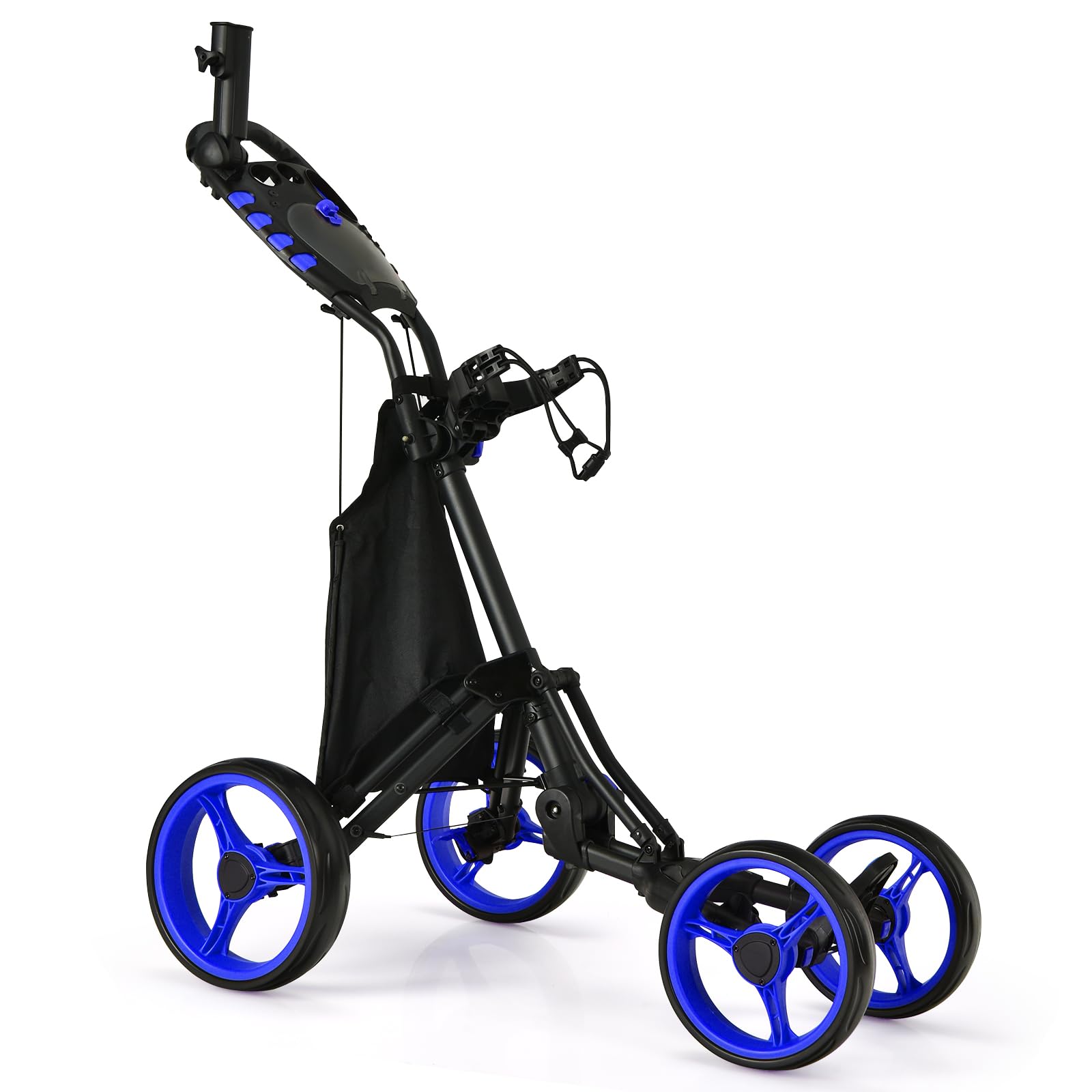 GYMAX Golfwagen klappbar, Golf Trolley mit 4 Räder & höhenverstellbare Positionen, Golftrolley mit ergonomischer Griff, verstellbarem Schirmhalter & Tasche