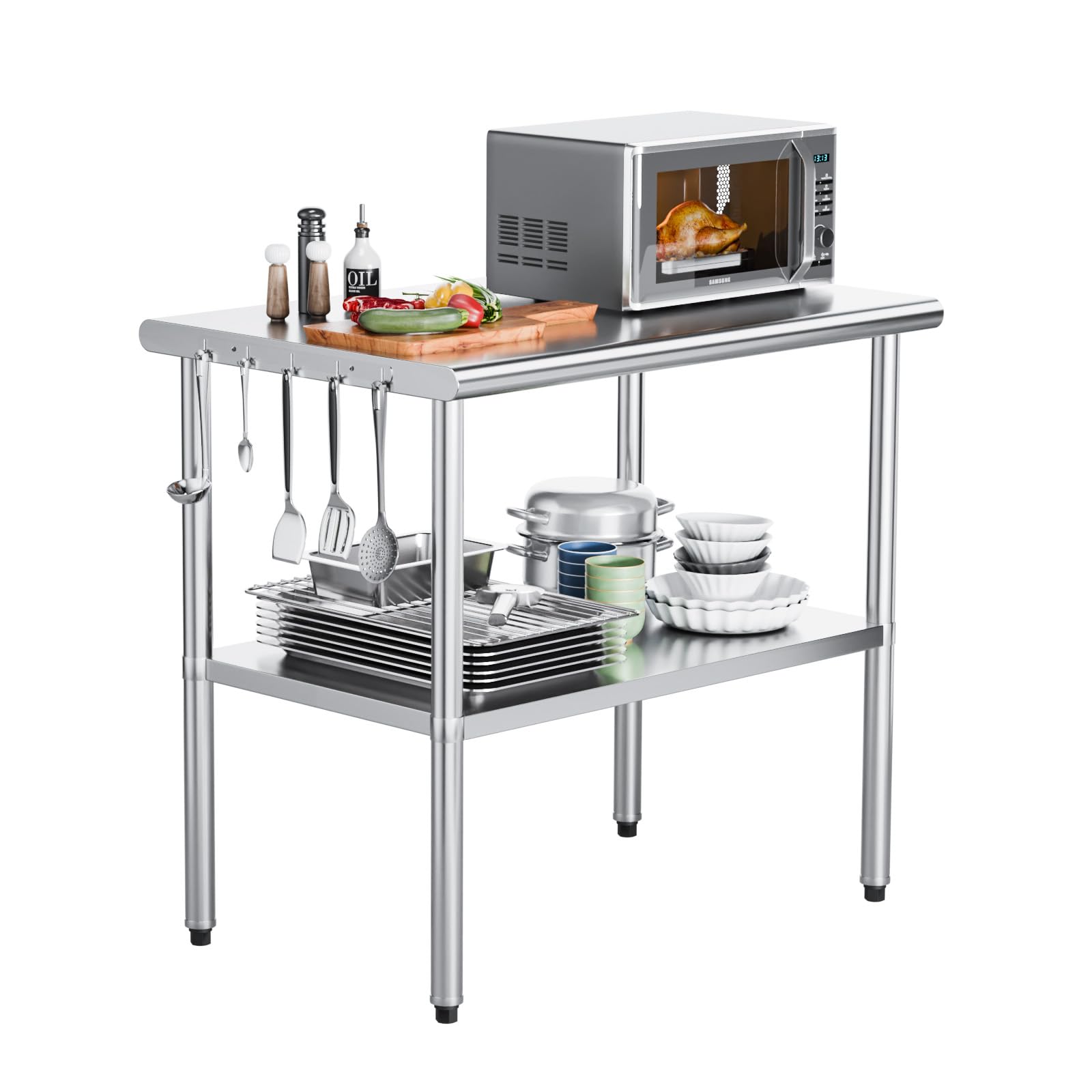 ROVSUN 30'' x 24'' Stainless Steel Table for Prep &amp; Work,Commercial Worktables &amp; Workstations, NSF Heavy Duty Metal Table with Adjustable UnderShelf for Kitchen Restaurant, Home, Hotel, Outdoor