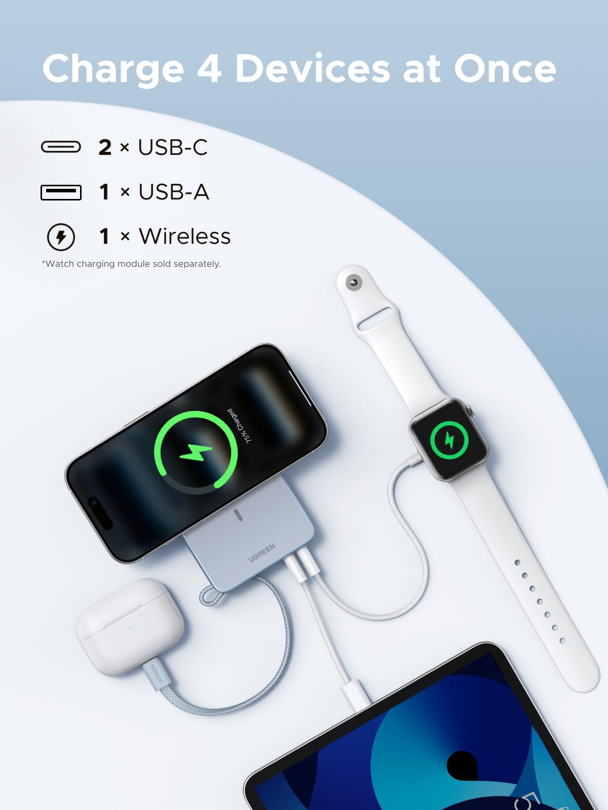 UGREEN MagFlow 20000mAh Qi2 25W Magnetyczny Powerbank z USB-C 45W | Certyfikat Qi2, Zintegrowany Kabel, Ekran LED, iPhone 17-12, do podróży i dojazdów do pracy