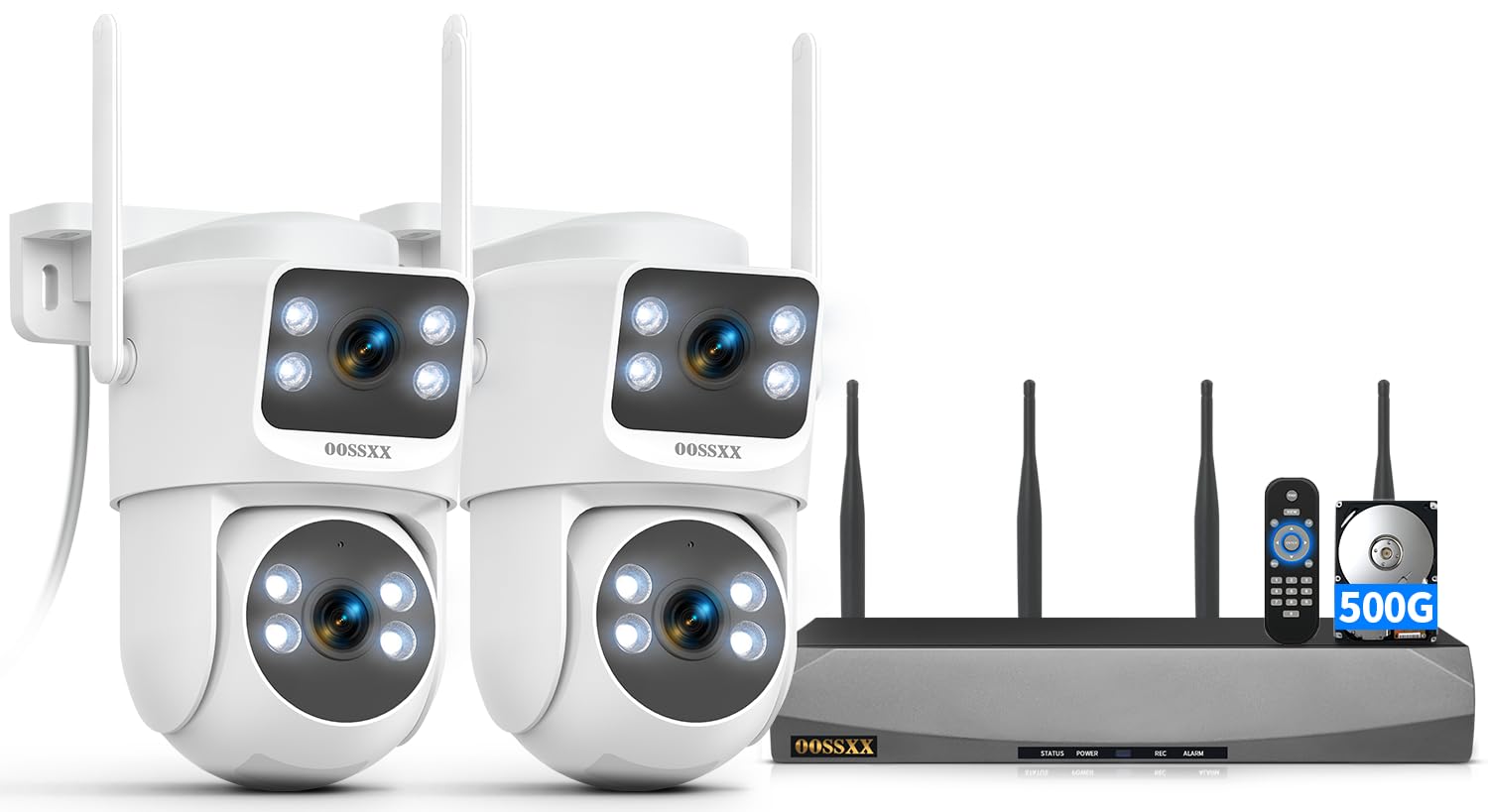 4MP Dual Lens Fixed + PTZ Wireless Security Camera System Outdoor, 500G HDD