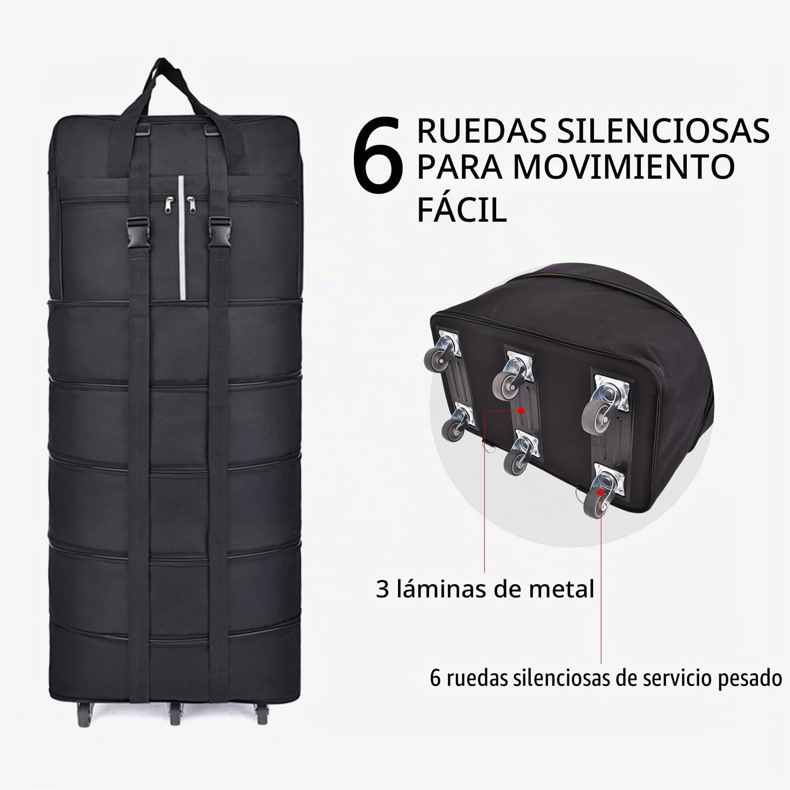 Bolsa de Viaje con Ruedas 185L Plegable Extragrande, 127 cm x 52 cm x 28 cm