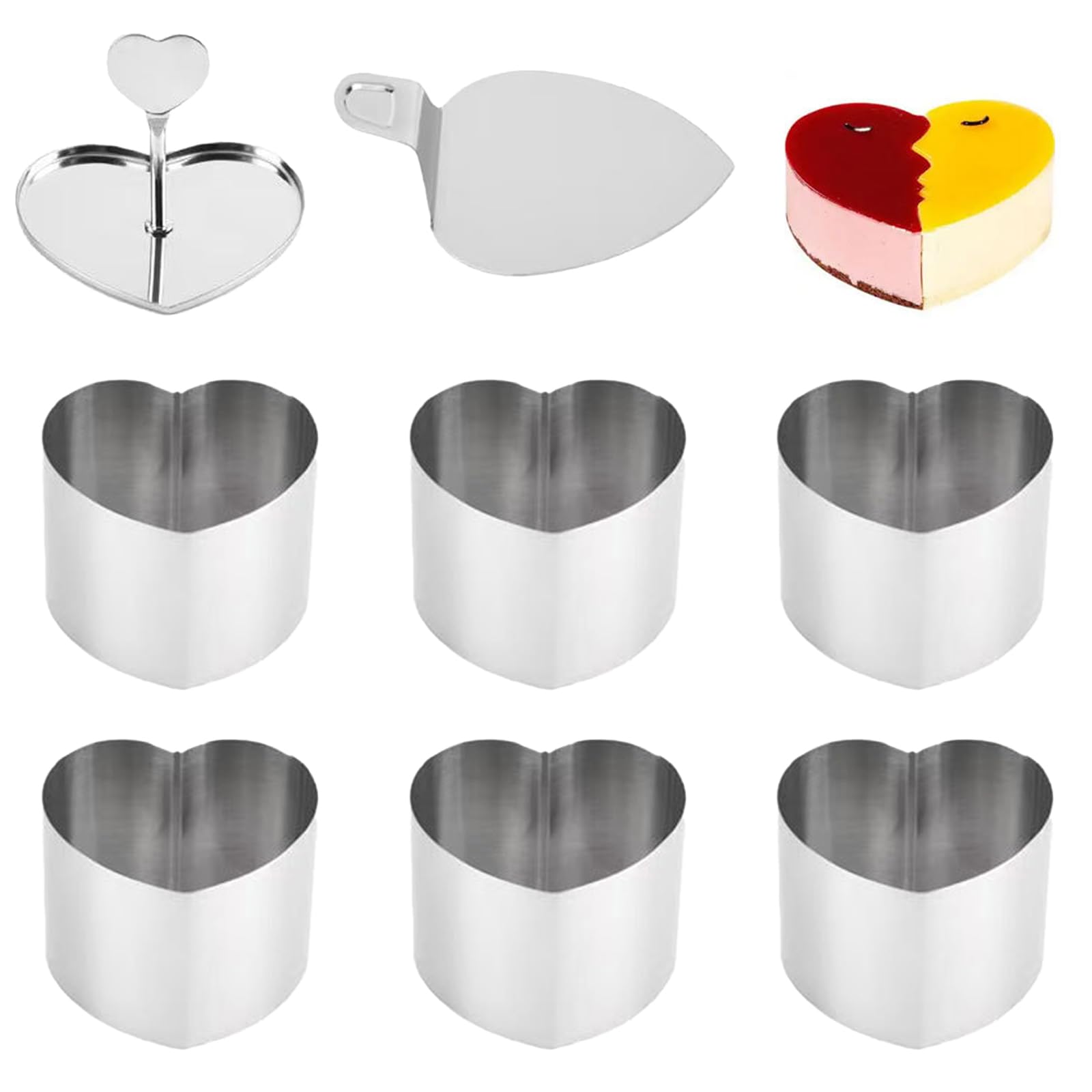 Joyeee Cercle a Patisserie, Lot de 6 Moule à Gâteau en Acier Inoxydable de 7,6 cm (3 Pouces) avec Poussoir et Lève-gâteau, Ustensiles de Pâtisserie pour Crêpes, Pâtisseries et Desserts