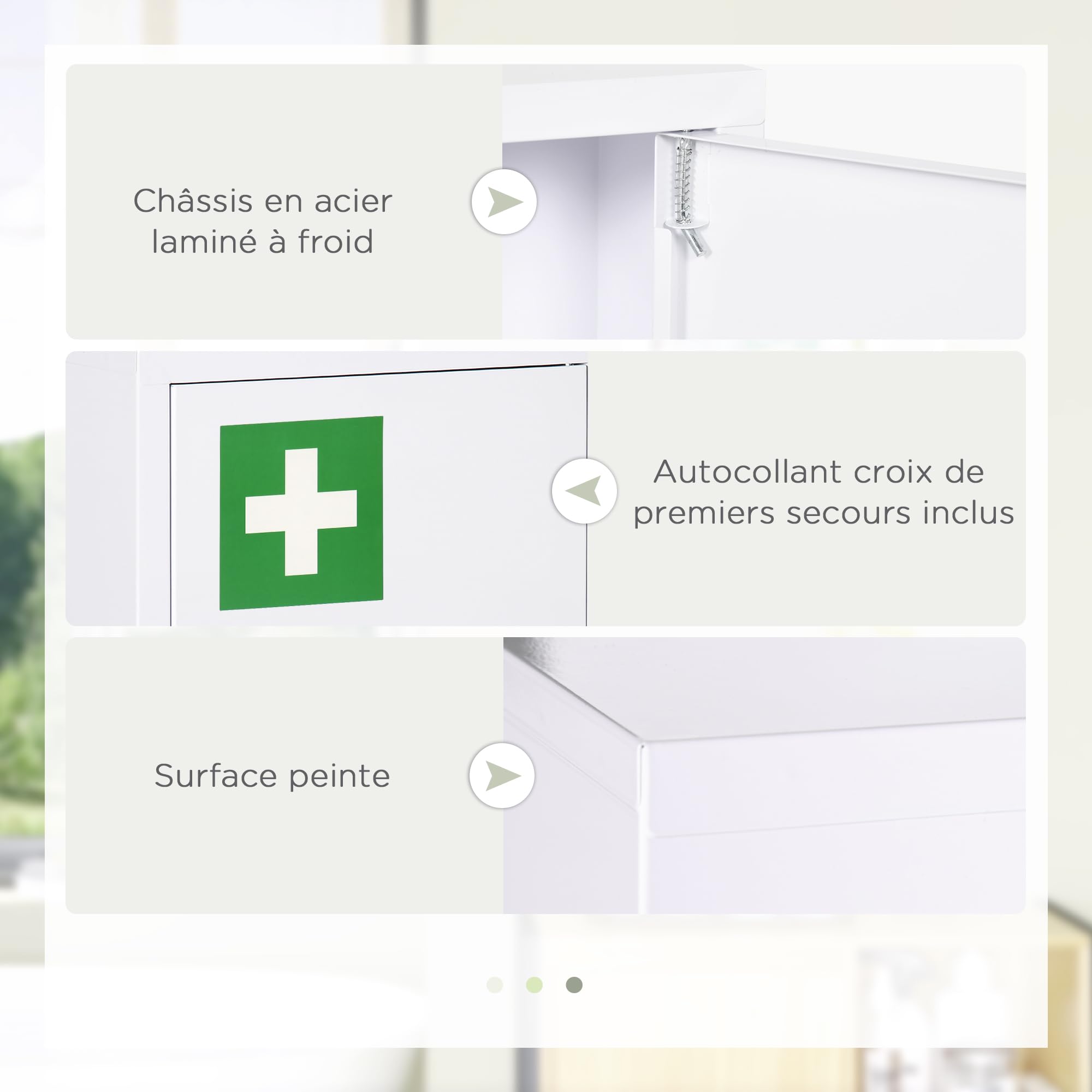 kleankin Armoire à Pharmacie Murale en Acier, Armoire à médicaments Murale à 3 Niveaux avec Porte verrouillable 2 clés, Meuble de Salle de Bain, Couloir, Salon, 40 x 15 x 53,5 cm, Blanc