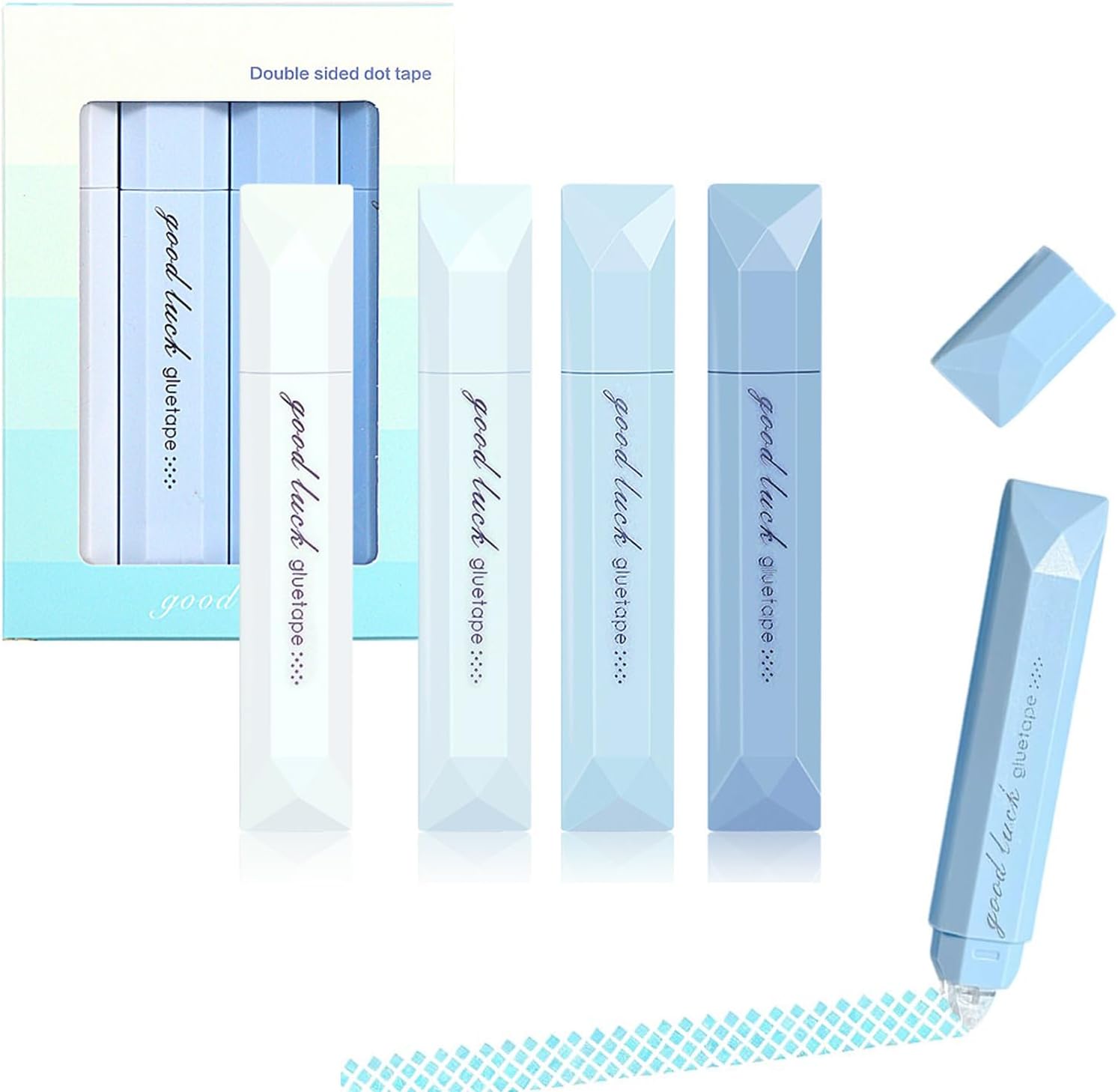 Double Sided Tape Pens, 4 Pcs Glue Tapes Rollers Tape Pens for Wrapping Paper Craft Adhesive Glue for Crafting, Scrapbooking, Photo Mounting, School Office, Home (Blue)