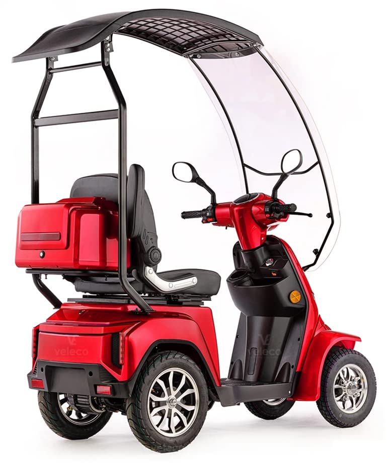 VELECO GRAVIS - Dispositivo de movilidad personal de 4 ruedas con techo - Totalmente montado y listo para usar - Seguro y estable - Amplio espacio de almacenamiento y portavasos (red)