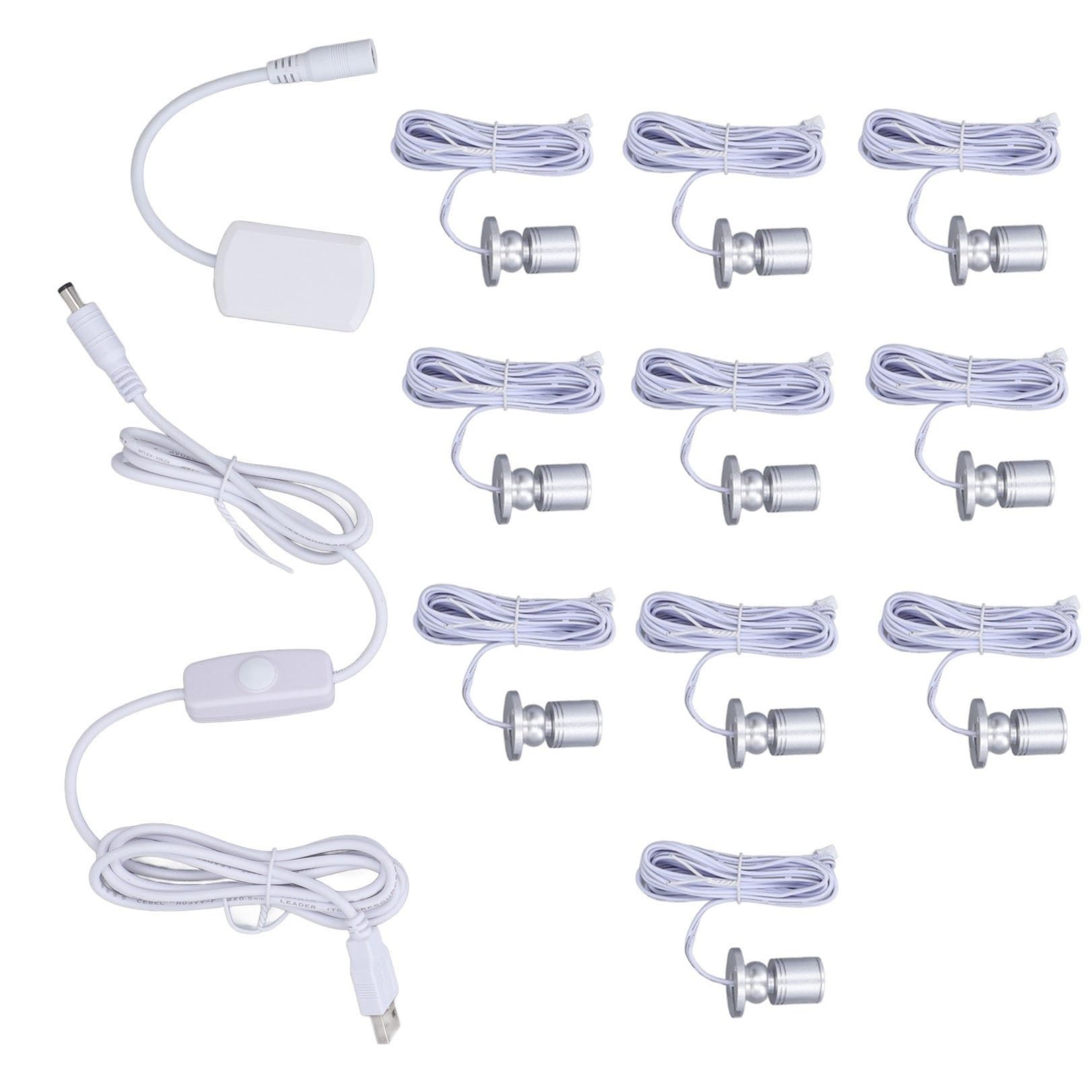 Faretto LED USB 5V Dimmerabile Colore Mini Spot da Soffitto Vetrina Modello Vetrina Luce Decorazioni for La Stanza da 1 A 10 Set(Pack-10,3000k)