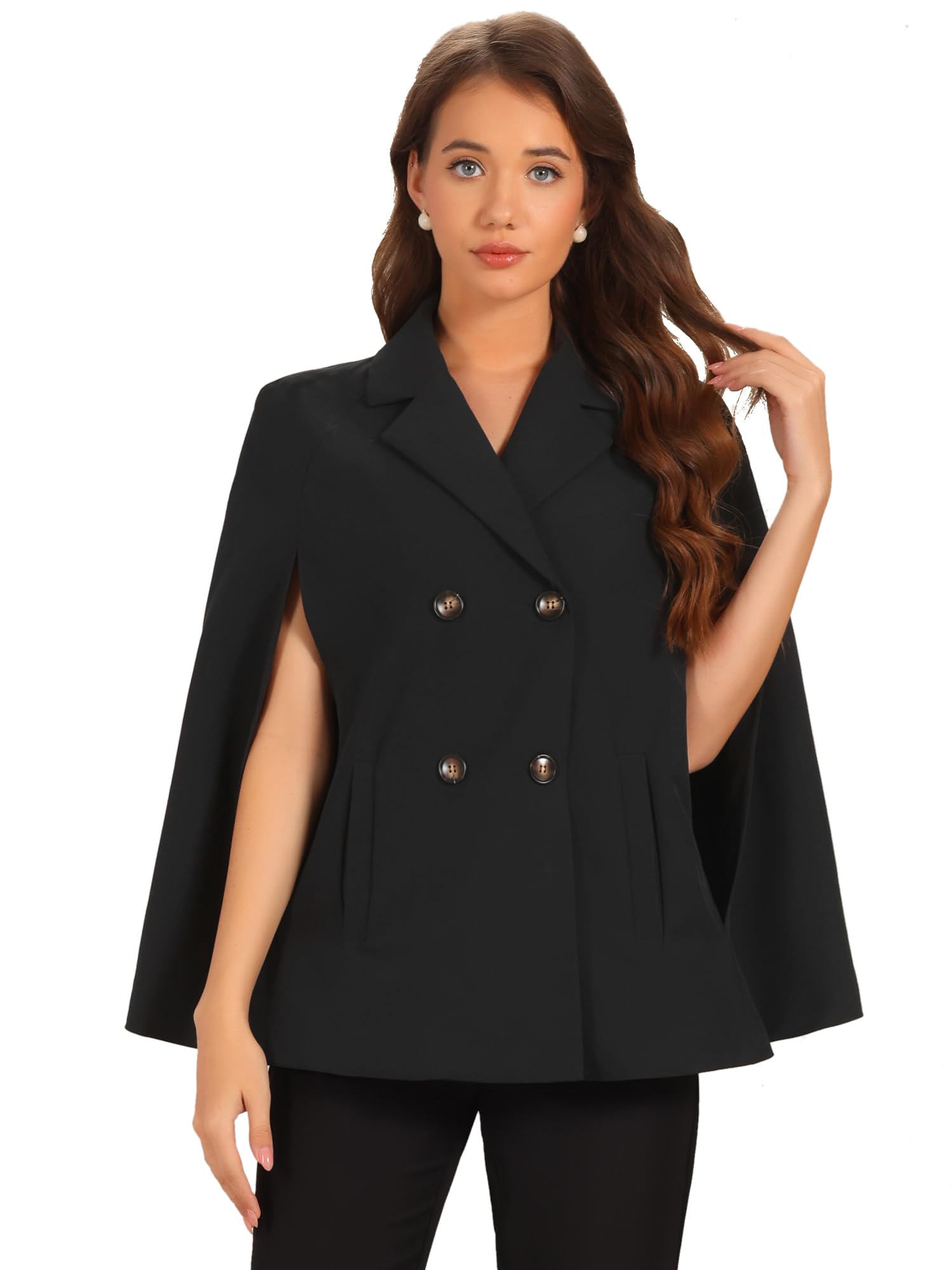 Allegra K Double Breasted Blazer for Womens Notched Lapel Collar Office Cloak Cape Jacket