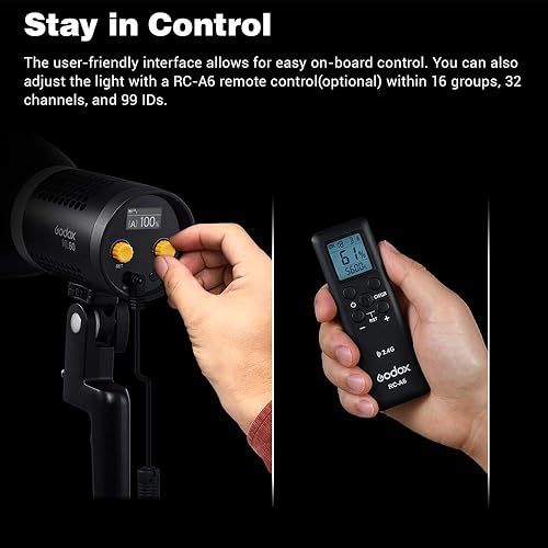 Miniatura 7 de Godox ML60, luz de video LED de mano de 60 W, 69000LUX@1.6 ft, CRI96+ TLCI 97+, 16 grupos 32 canales 99IDs, ventilador ultra silencioso, compatible