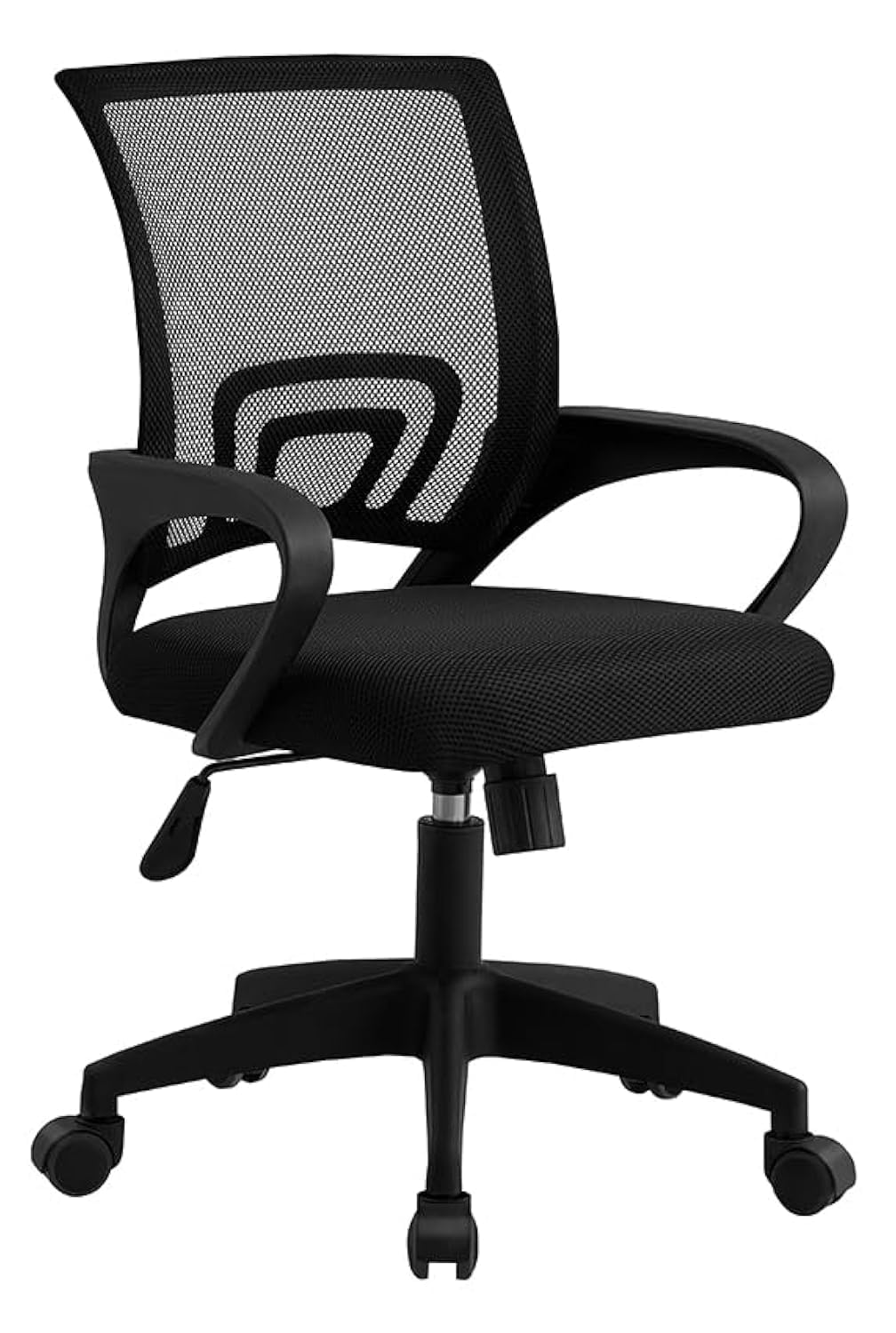 HOGAR24 ES - Silla de Oficina Ergonómica Ajustable con Soporte Lumbar, Reposabrazos y Asiento Acolchado, Malla Transpirable con Respaldo Medio, Modo Mecedora, Color Negro.