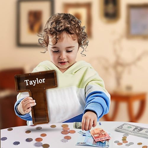 Vista 107 de Alcancía grande de madera personalizada para niños, alcancía con nombre personalizado, alcancía (nombre grabado láser) letras del alfabeto